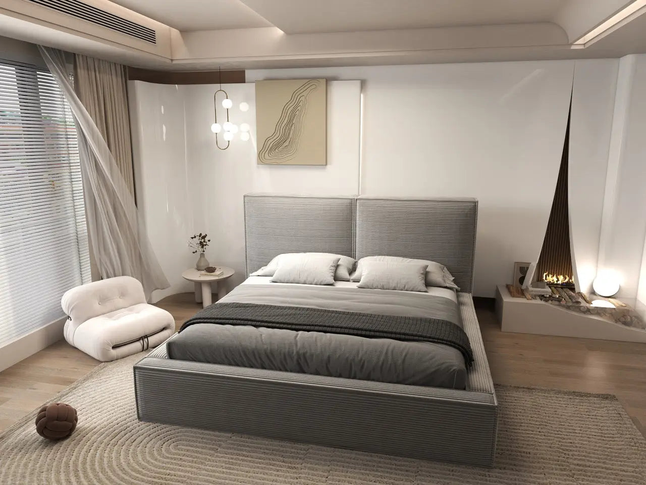 Pat dormitor dumonde, tapitat gri, Dreamer 160x200 cm, somiera rabatabila inclusa, spatiu depozitare WLS