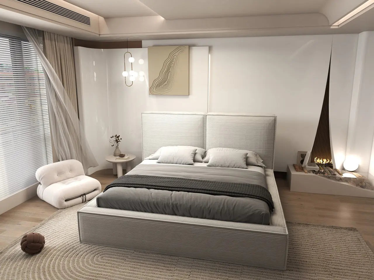 Pat dormitor dumonde, tapitat gri, Dreamer 180x200 cm, somiera rabatabila inclusa, spatiu depozitare WLS