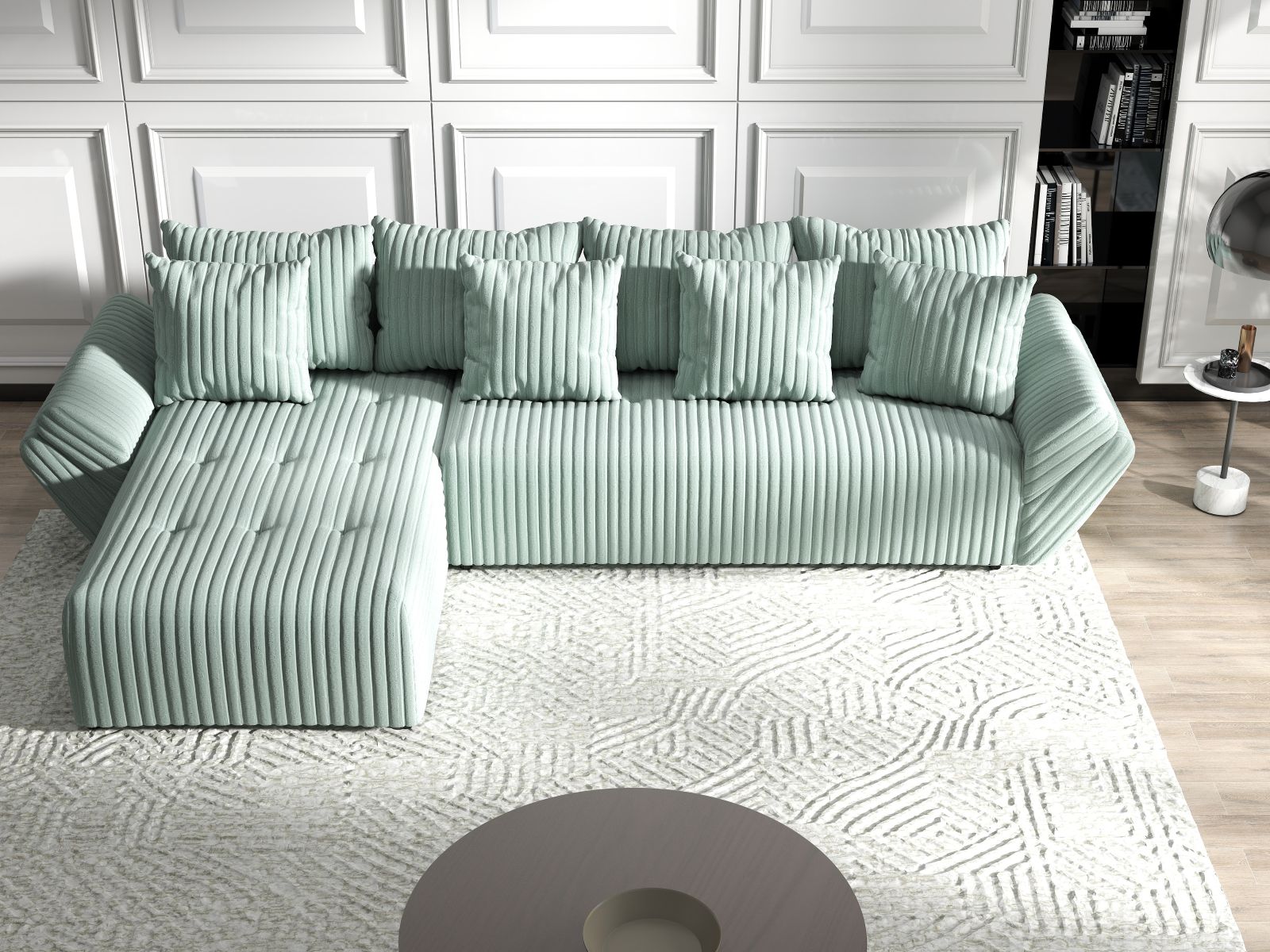 Colțar extensibil dumonde cu ladă de depozitare si sezut confortabil din spuma HR, Berlin XL Ambience Mint 350x185 cm Fabrica