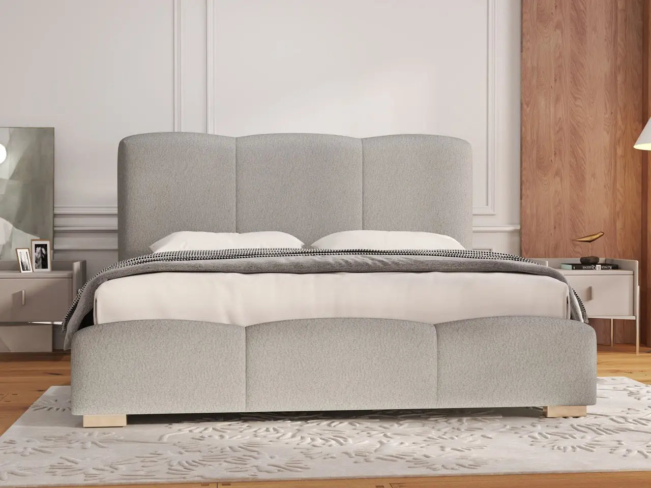 Pat dormitor dumonde, tapitat gri, Havana 160x200 cm, somiera rabatabila inclusa, spatiu depozitare WLS