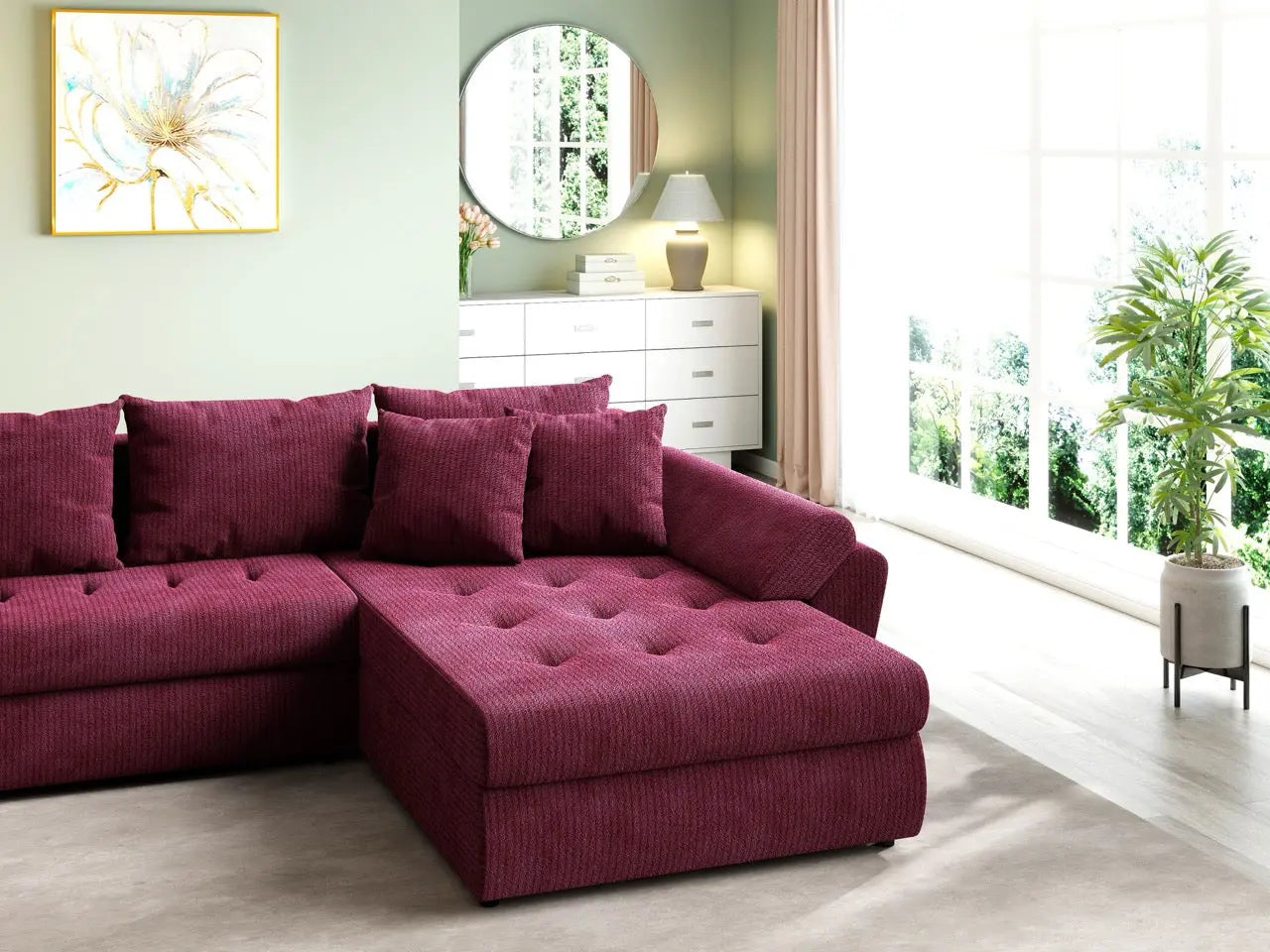 Colțar extensibil dumonde cu ladă de depozitare si sezut confortabil din spuma HR, Loana U Zoom Red 355x185 cm Fabrica