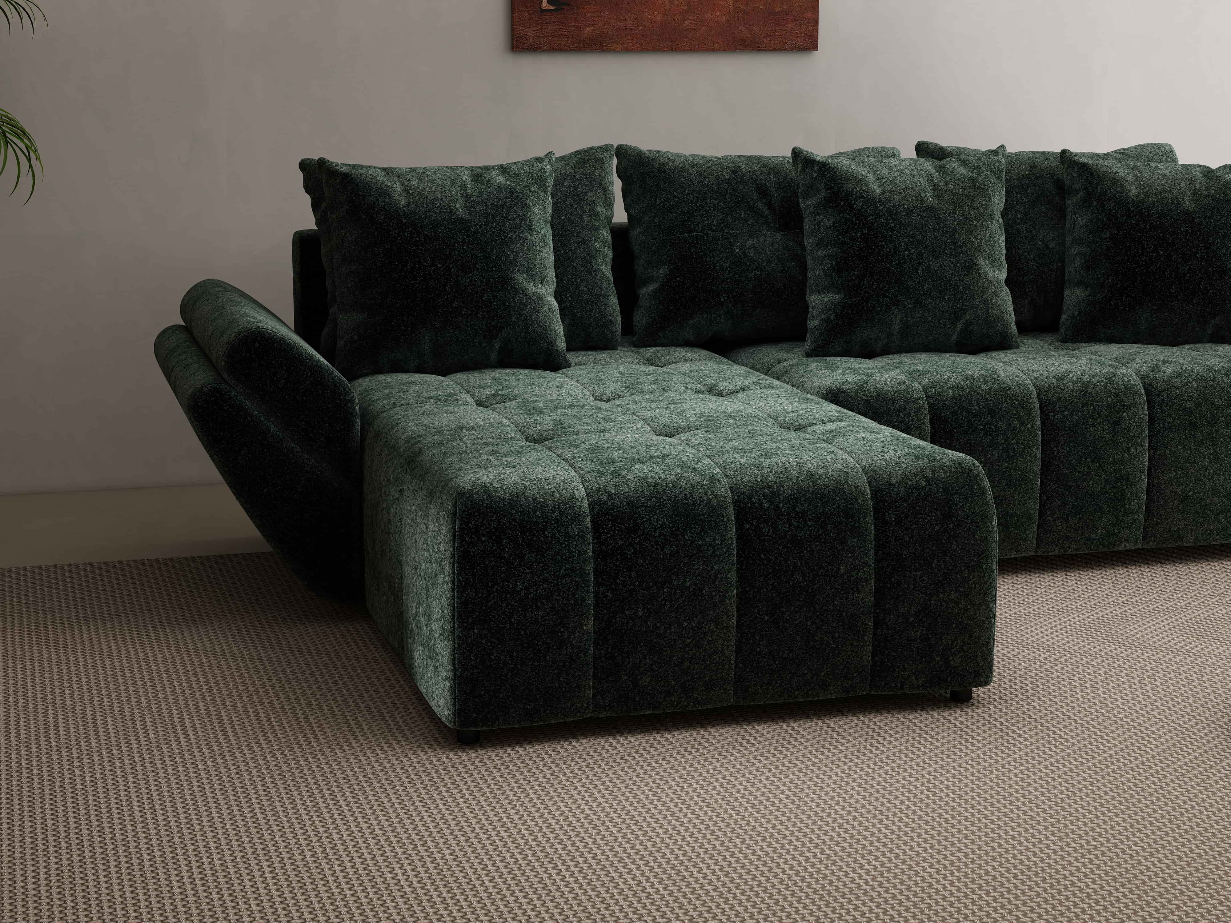 Colțar extensibil dumonde cu ladă de depozitare si sezut confortabil din spuma HR, Berlin Euphoria Verde 280x185 cm Fabrica