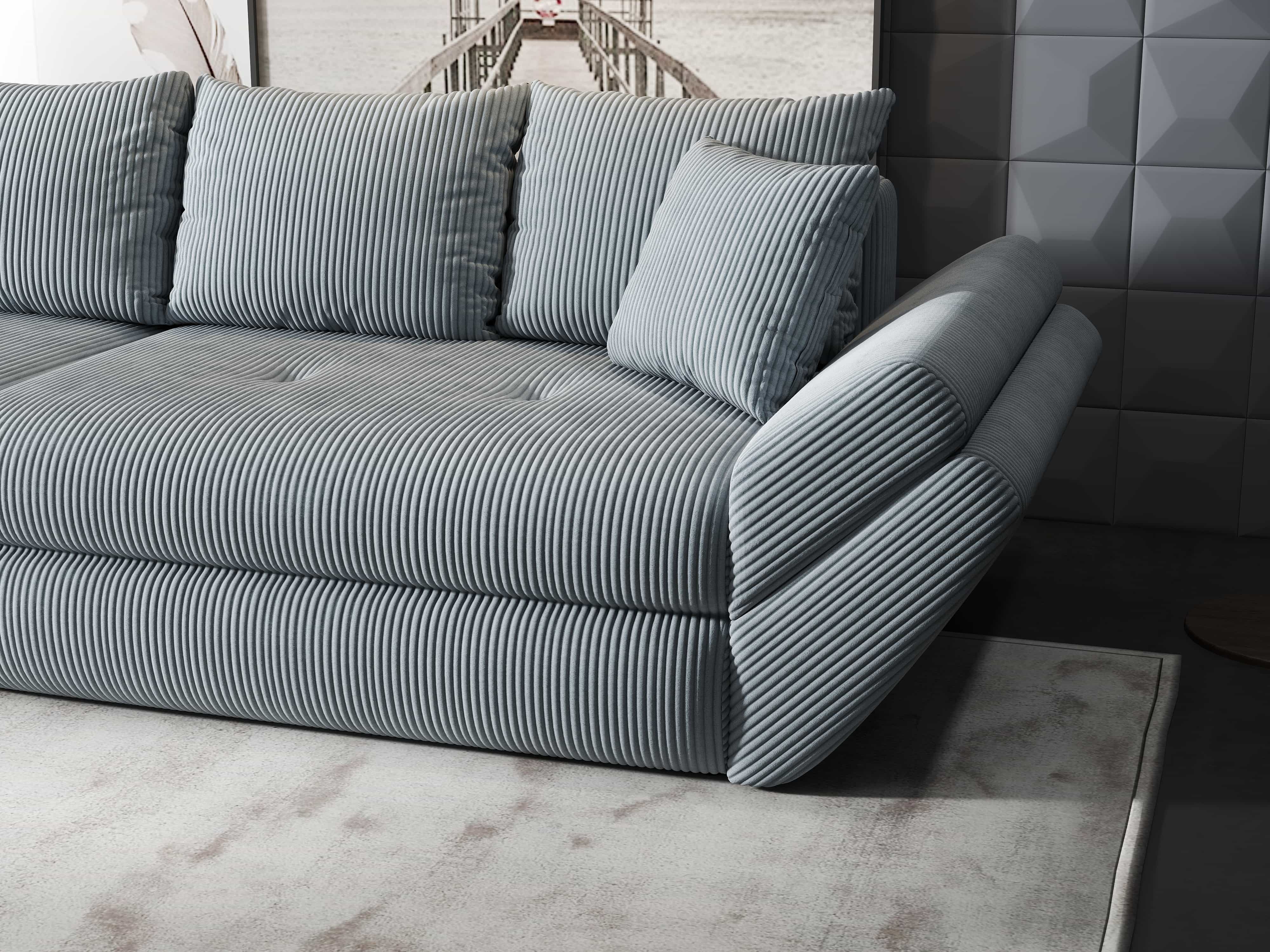 Canapea extensibilă dumonde cu ladă de depozitare si sezut confortabil din spuma HR, Loana Zoom Gri 300x100 cm Fabrica