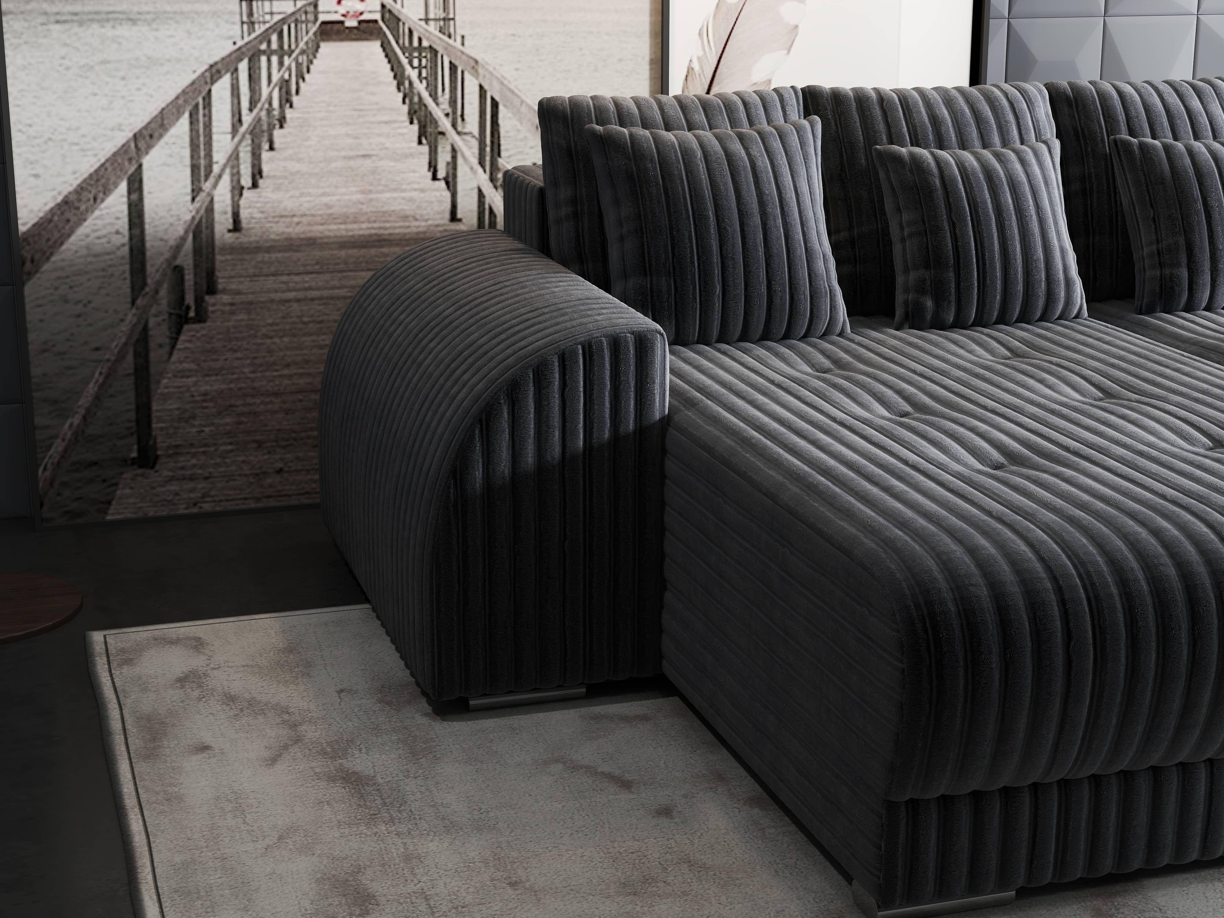 Colțar extensibil dumonde cu ladă de depozitare si sezut confortabil din spuma HR, Verona Ambience Gri 290x185 cm Fabrica