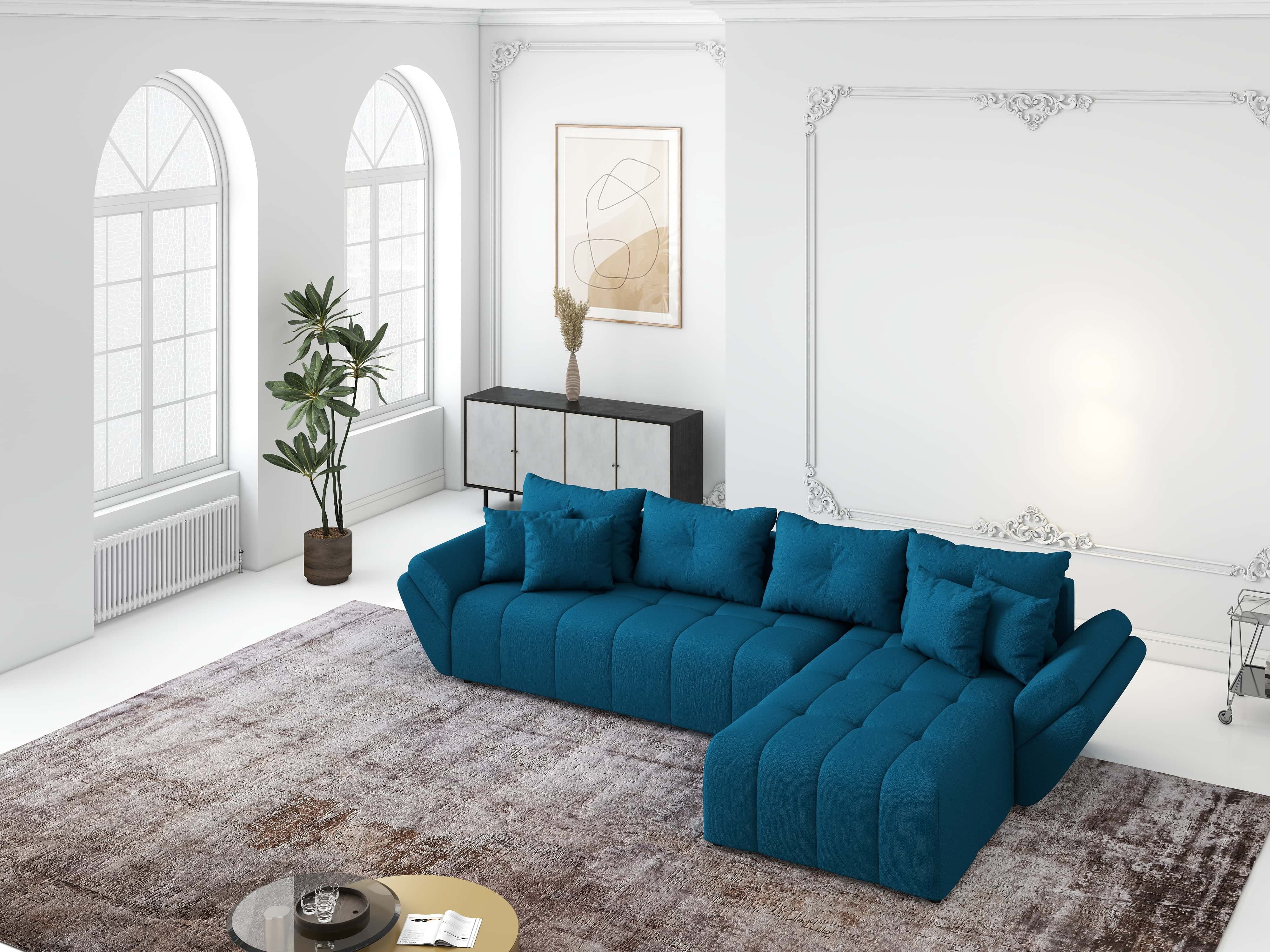 Colțar extensibil dumonde cu ladă de depozitare si sezut confortabil din spuma HR, Berlin XL Enjoy Petrol 350x185 cm II Fabrica