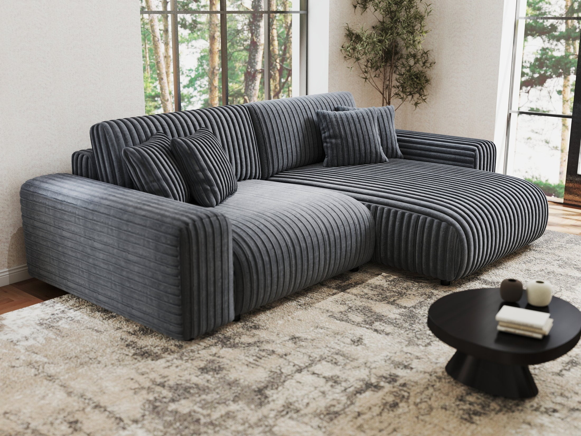 Colțar extensibil dumonde cu ladă de depozitare si sezut confortabil din spuma HR, Sarina Ambience Gri 255x168 cm II