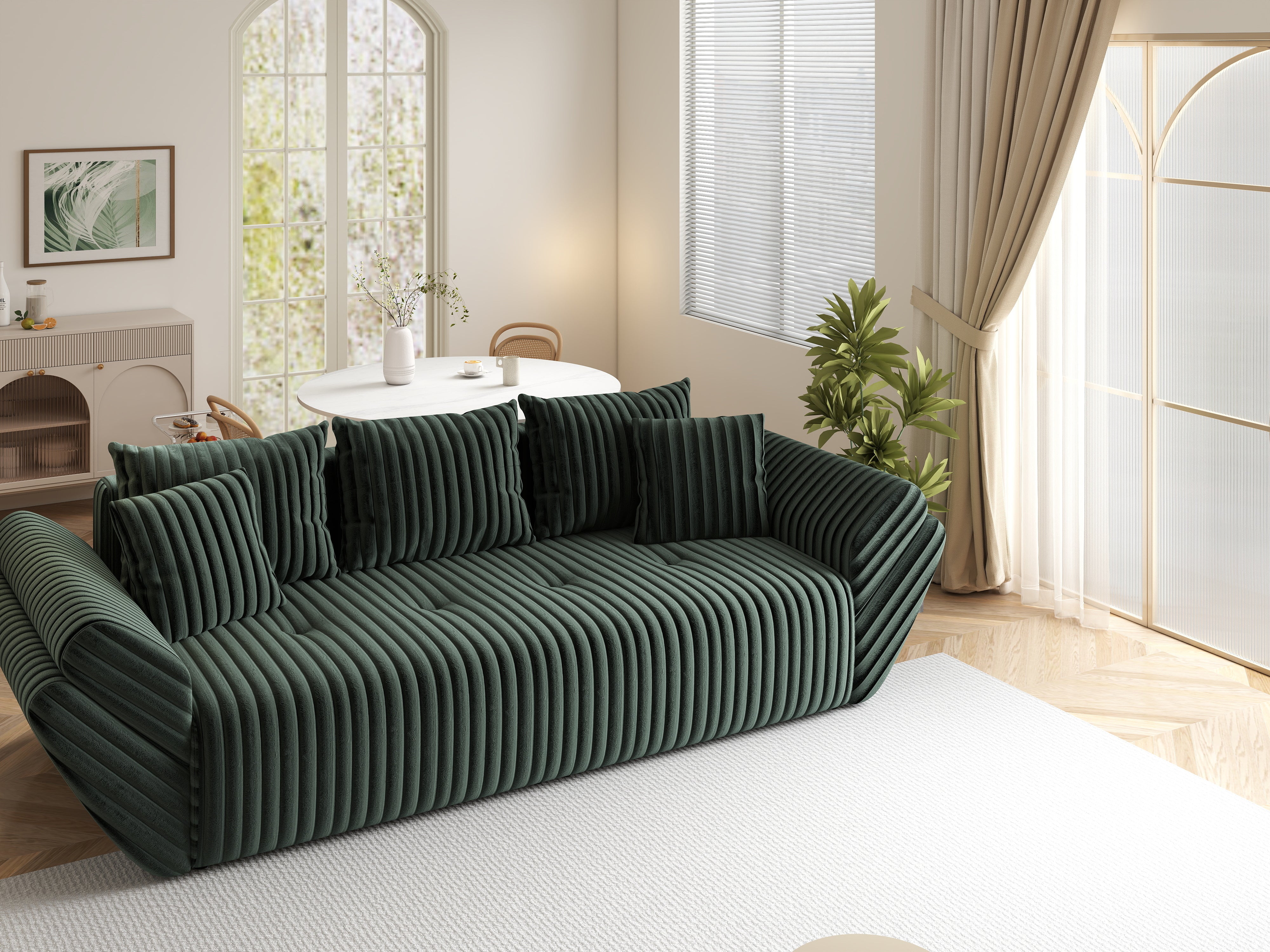 Canapea extensibilă dumonde cu ladă de depozitare si sezut confortabil din spuma HR, Berlin Ambience Green 250x100 cm Fabrica
