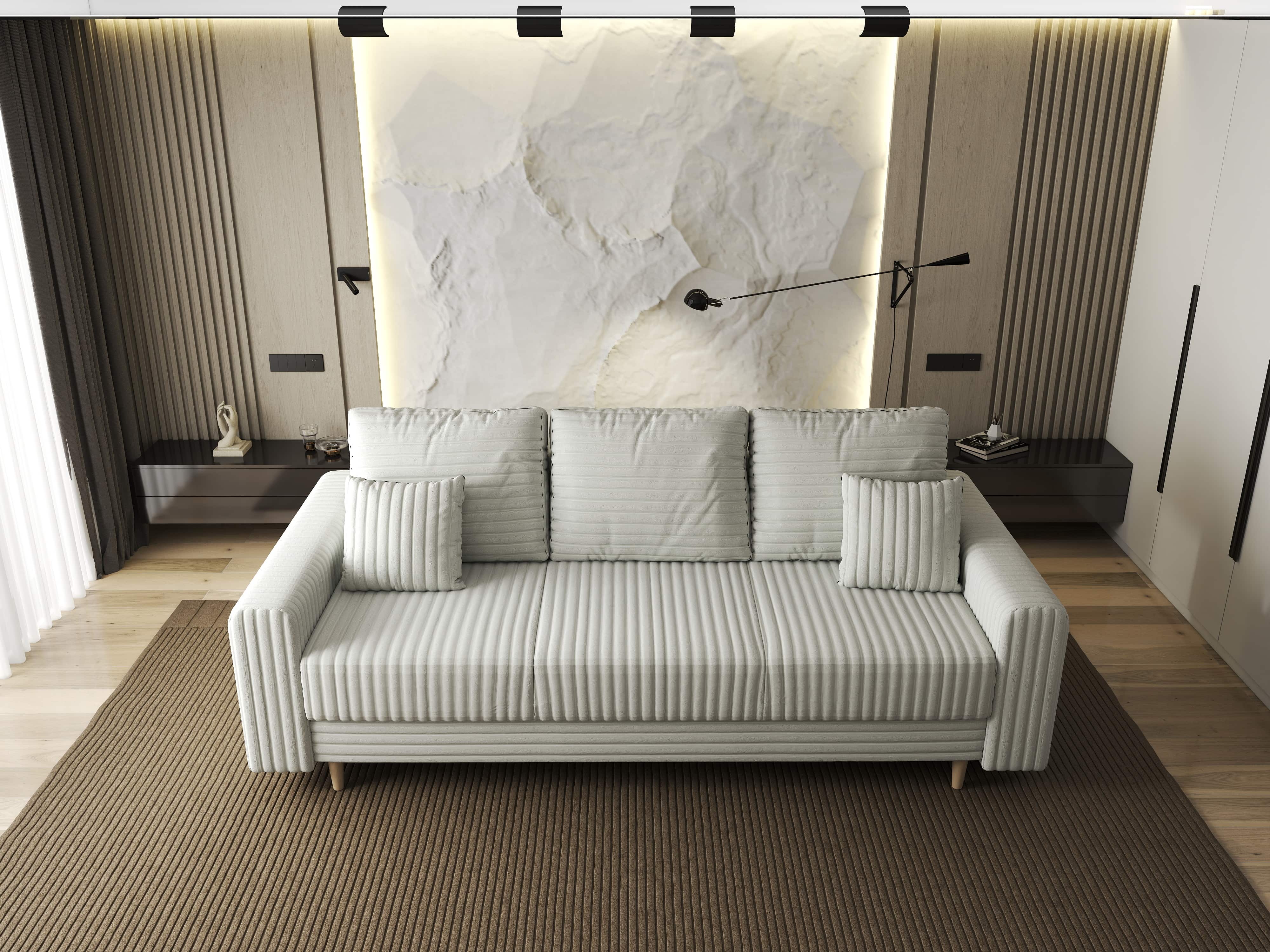 Canapea extensibilă dumonde cu ladă de depozitare si sezut confortabil din spuma HR, Kronos Ambience Ivory 210x100 cm fabrica