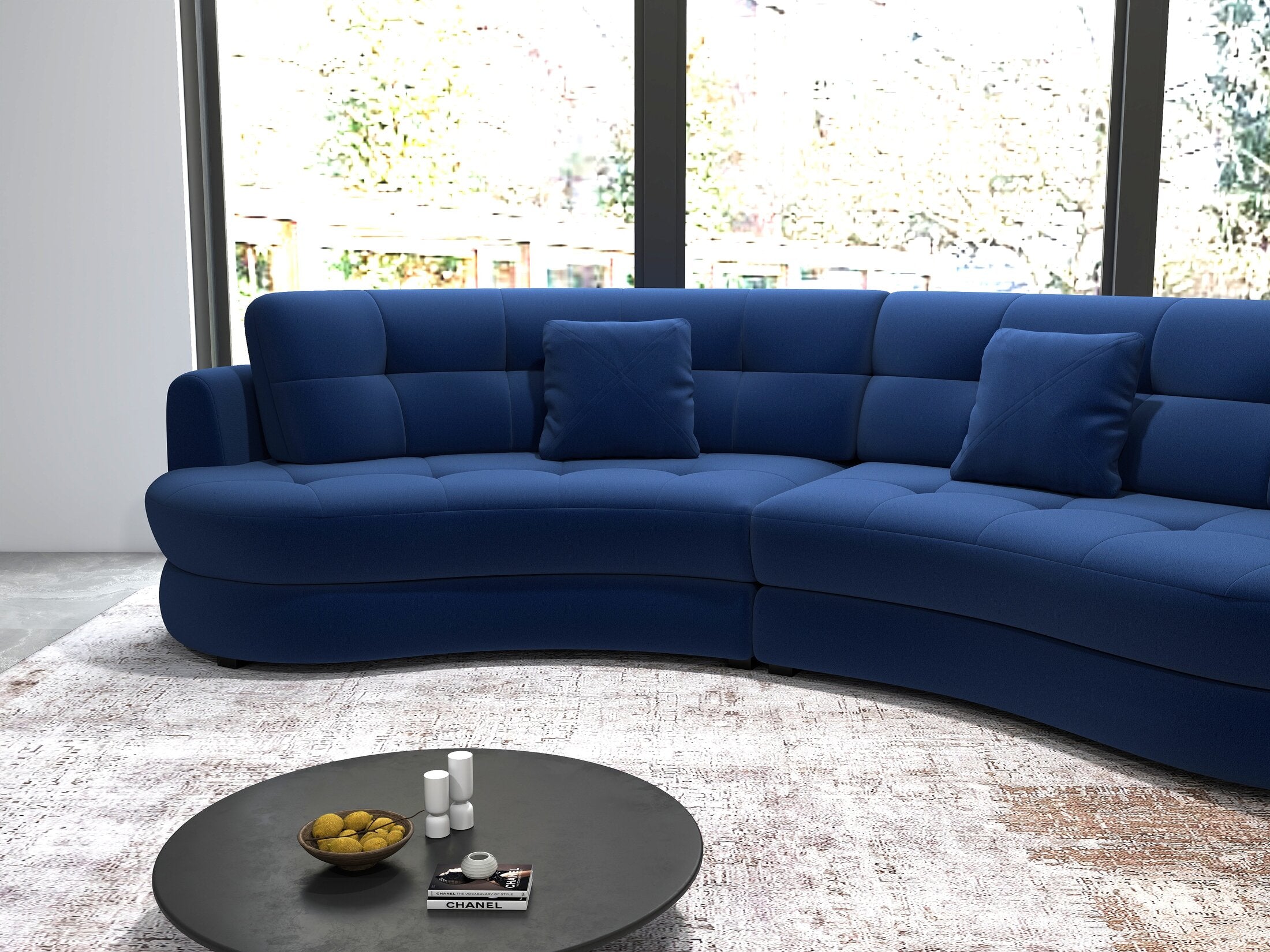 Canapea semirotunda dumonde cu șezut confortabil din spumă HR, Roma Royal Albastru Navy 300x160 cm