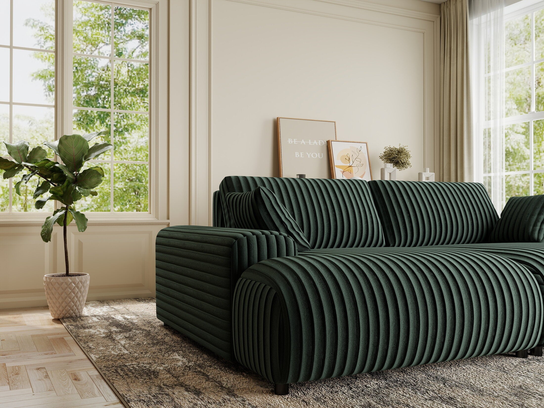 Canapea dumonde cu sezut confortabil din spuma HR, Hudson Ambience Verde 237x144 cm