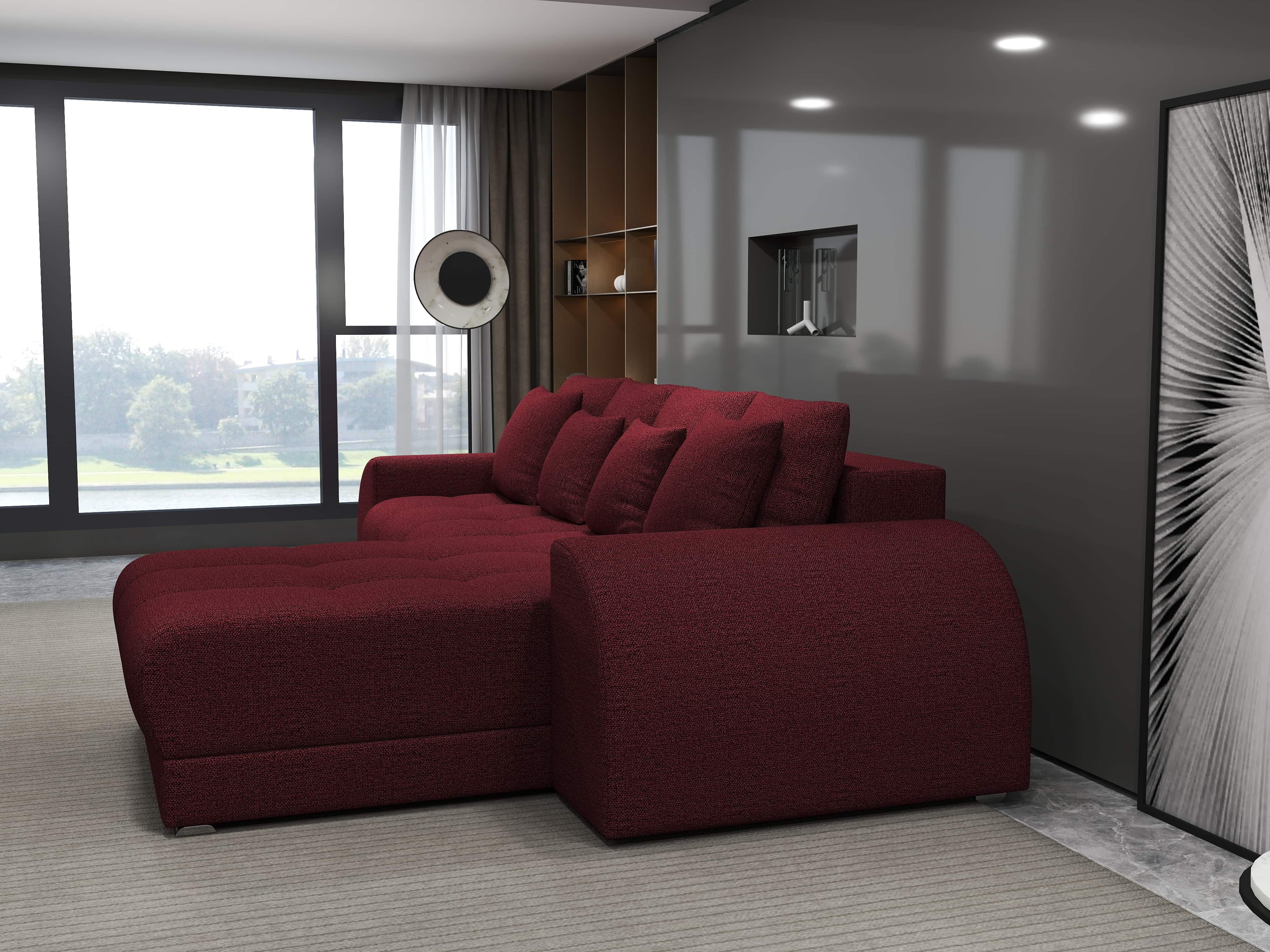 Colțar extensibil dumonde cu ladă de depozitare si sezut confortabil din spuma HR, Verona Enjoy Rosu II 290x185 cm Fabrica