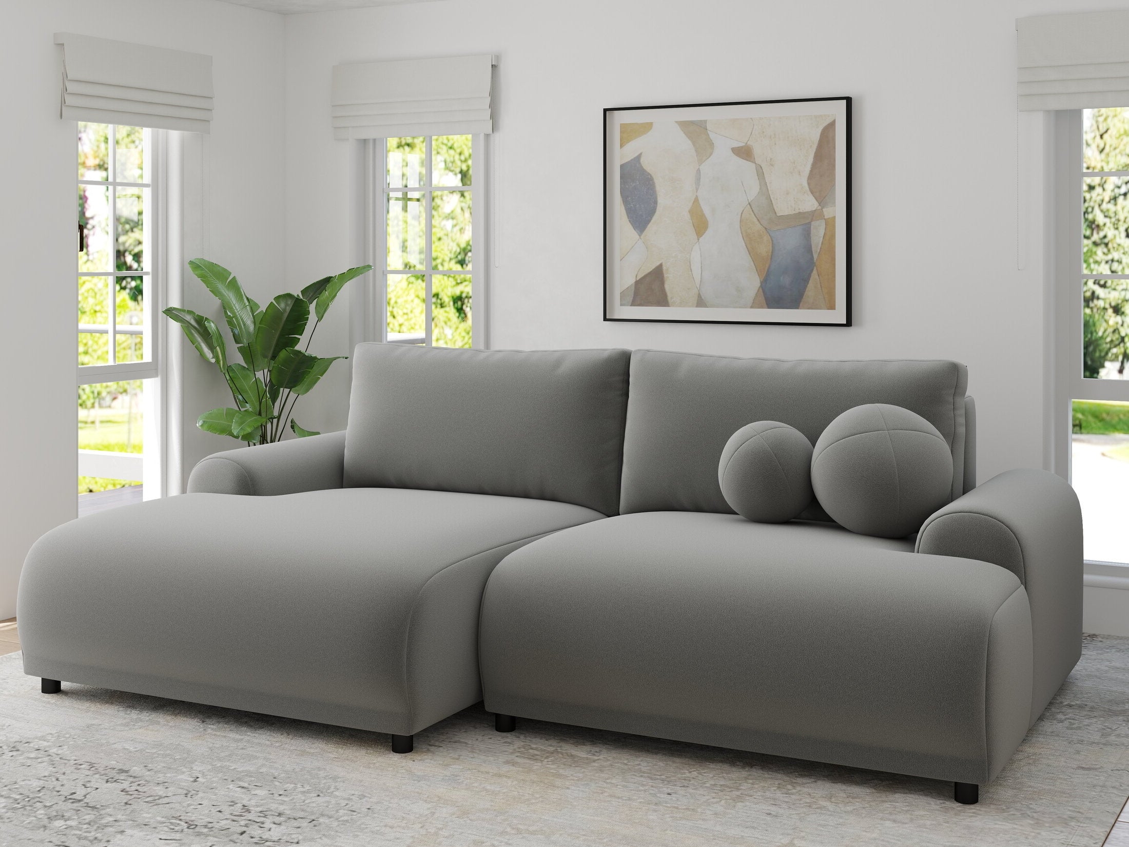 Colțar extensibil dumonde cu ladă de depozitare și șezut confortabil din spumă HR, Carlo Royal Gri 240x145 cm