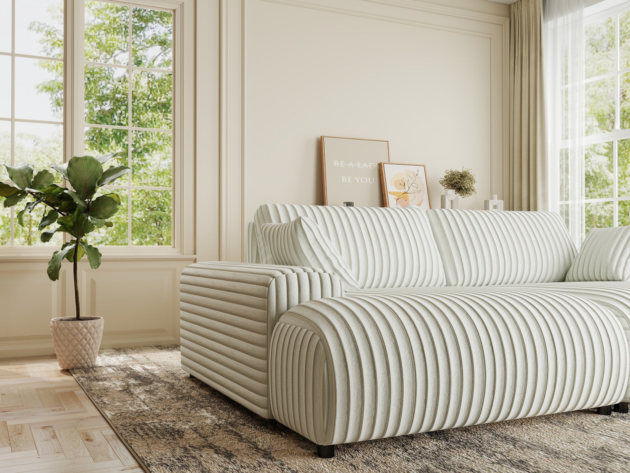 Canapea dumonde cu sezut confortabil din spuma HR, Hudson Ambience Alb 237x144 cm