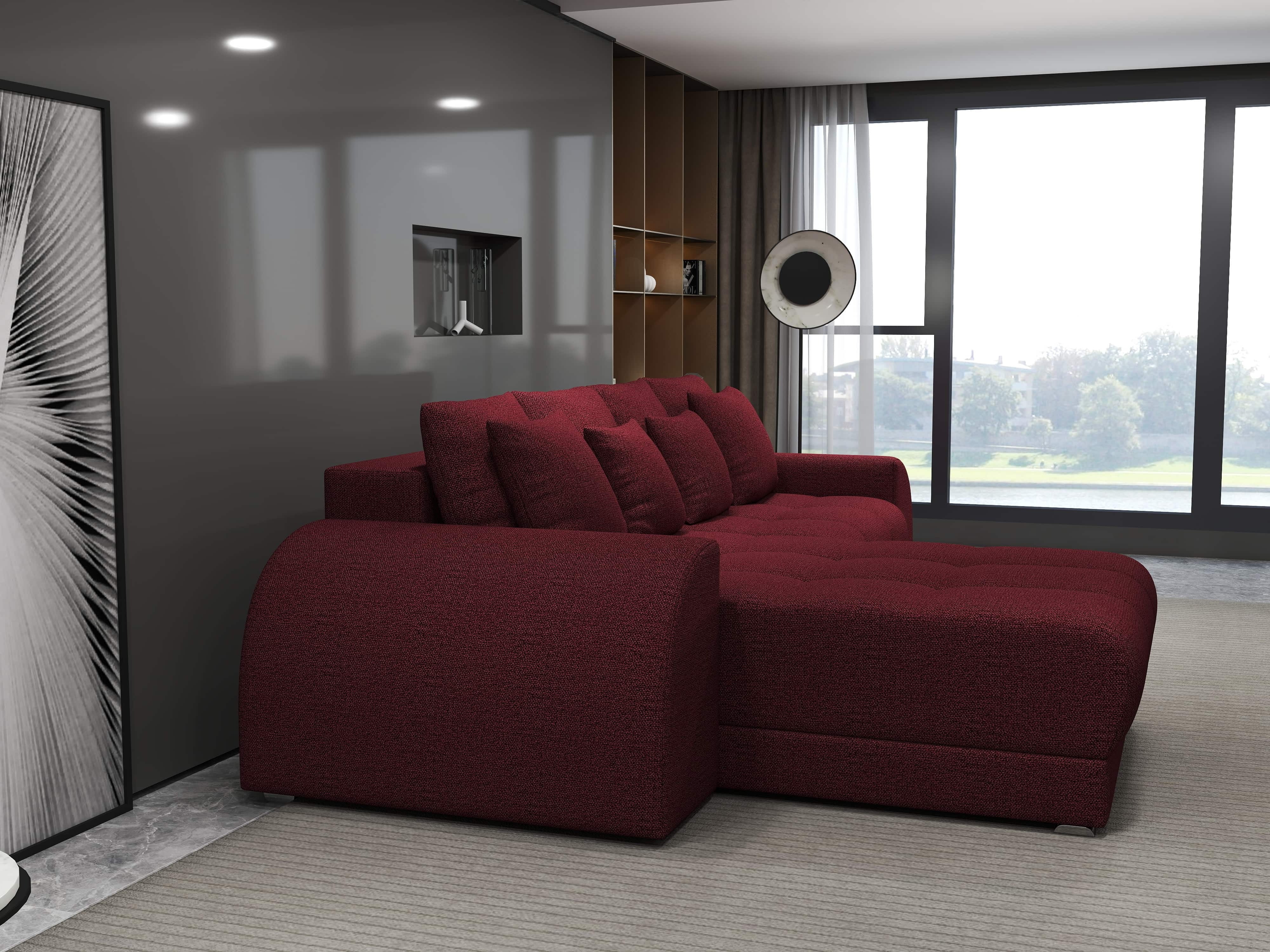 Colțar extensibil dumonde cu ladă de depozitare si sezut confortabil din spuma HR, Verona Enjoy Rosu 290x185 cm Fabrica