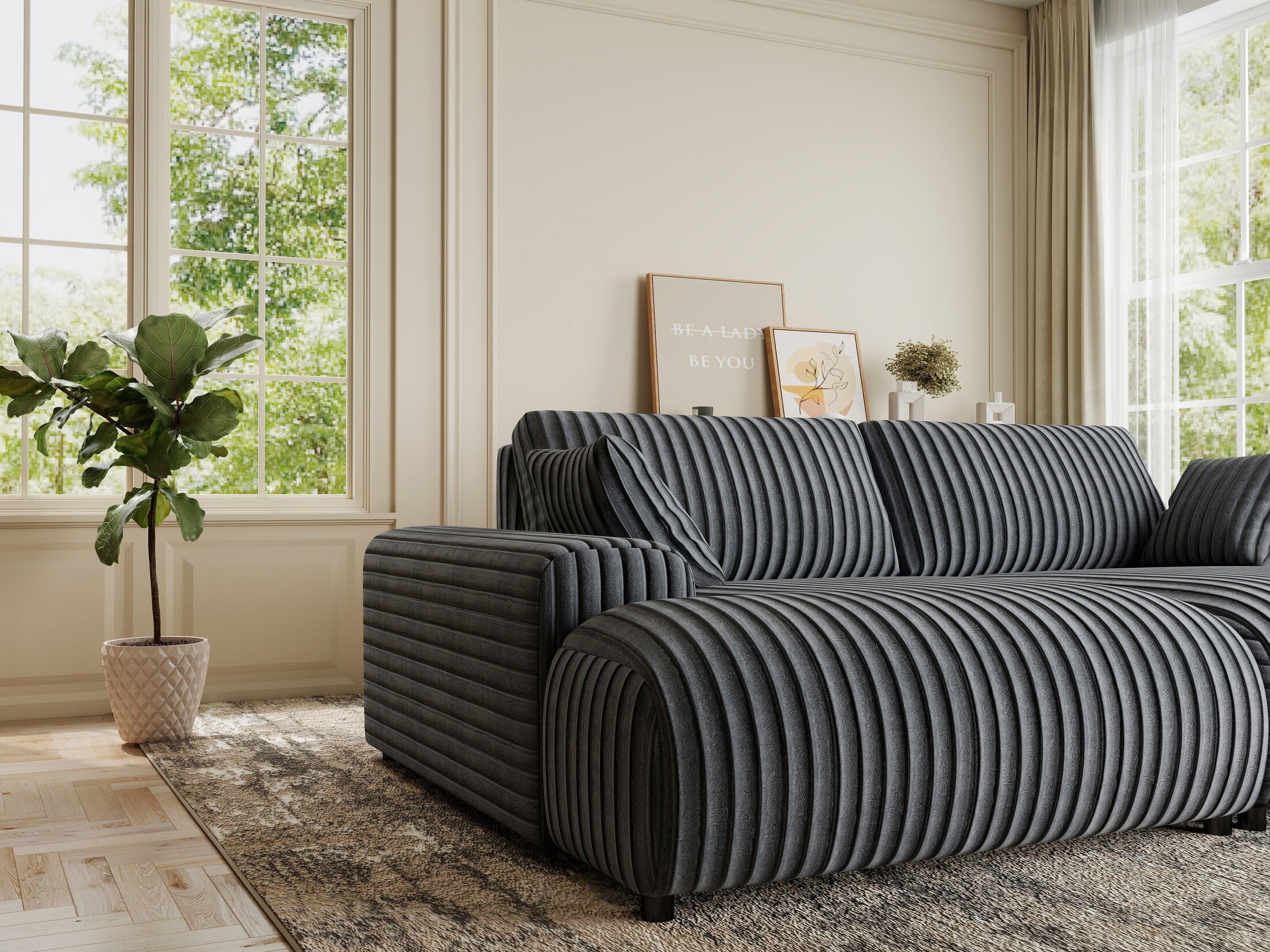 Canapea dumonde cu sezut confortabil din spuma HR, Hudson Ambience Gri 237x144 cm