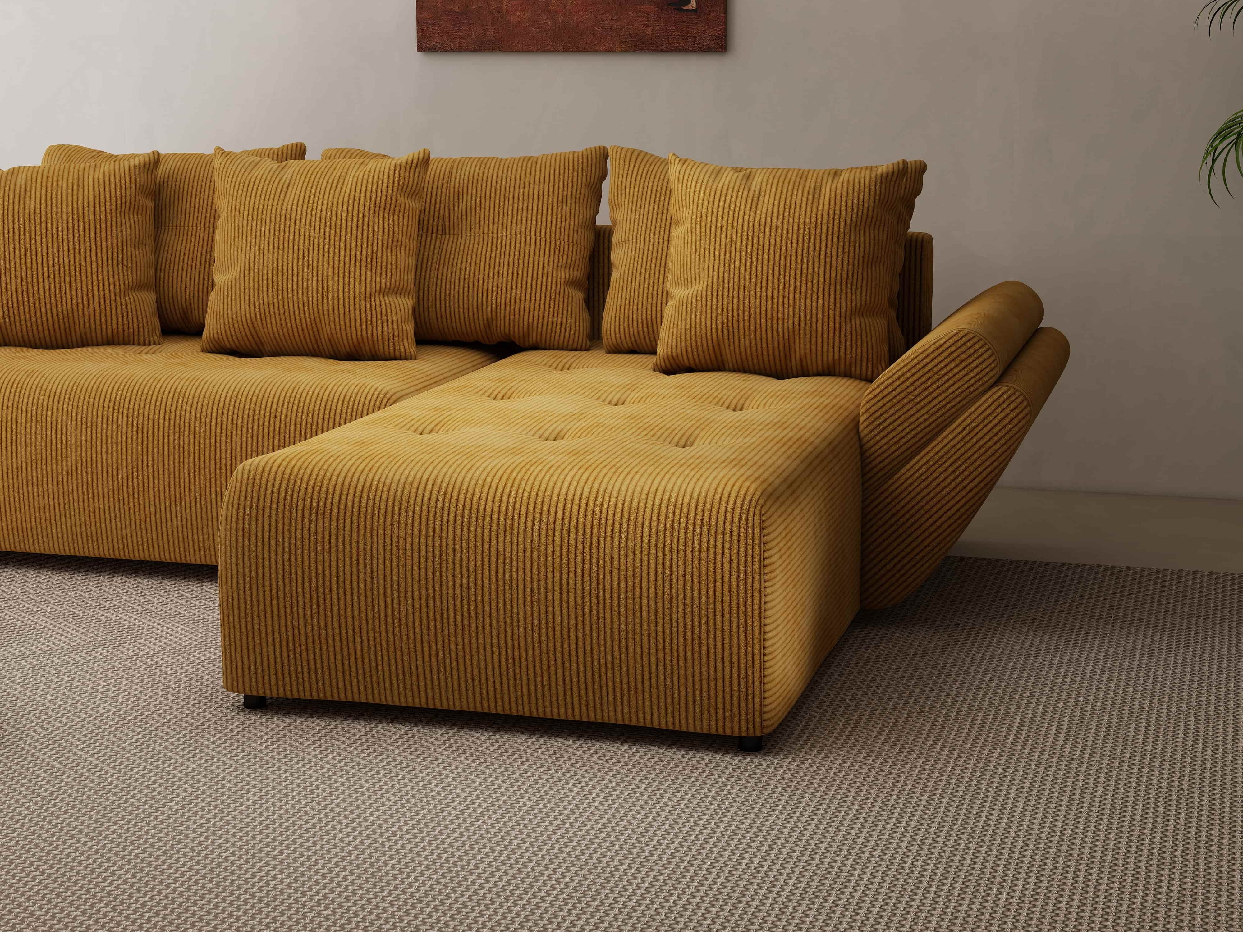 Colțar extensibil dumonde cu ladă de depozitare si sezut confortabil din spuma HR, Berlin Zoom Mustar 280x185 cm II Fabrica