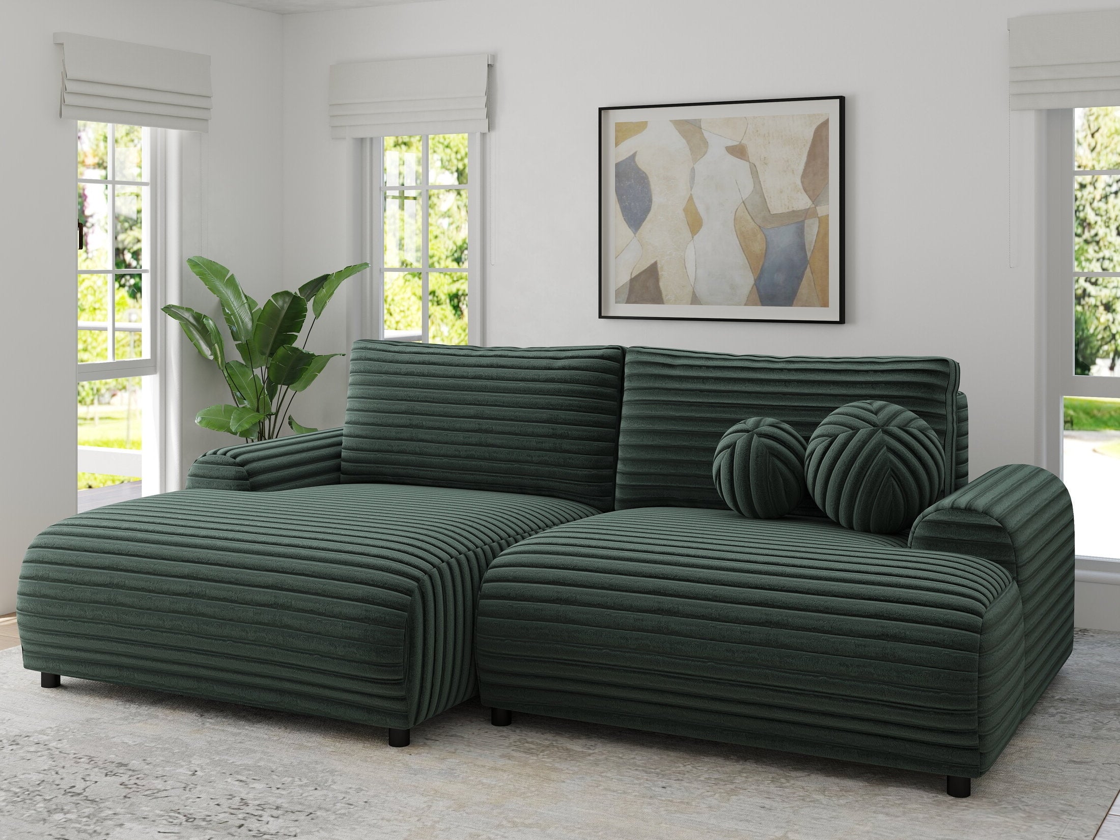 Colțar extensibil dumonde cu ladă de depozitare și șezut confortabil din spumă HR, Carlo Ambience Verde 240x145 cm