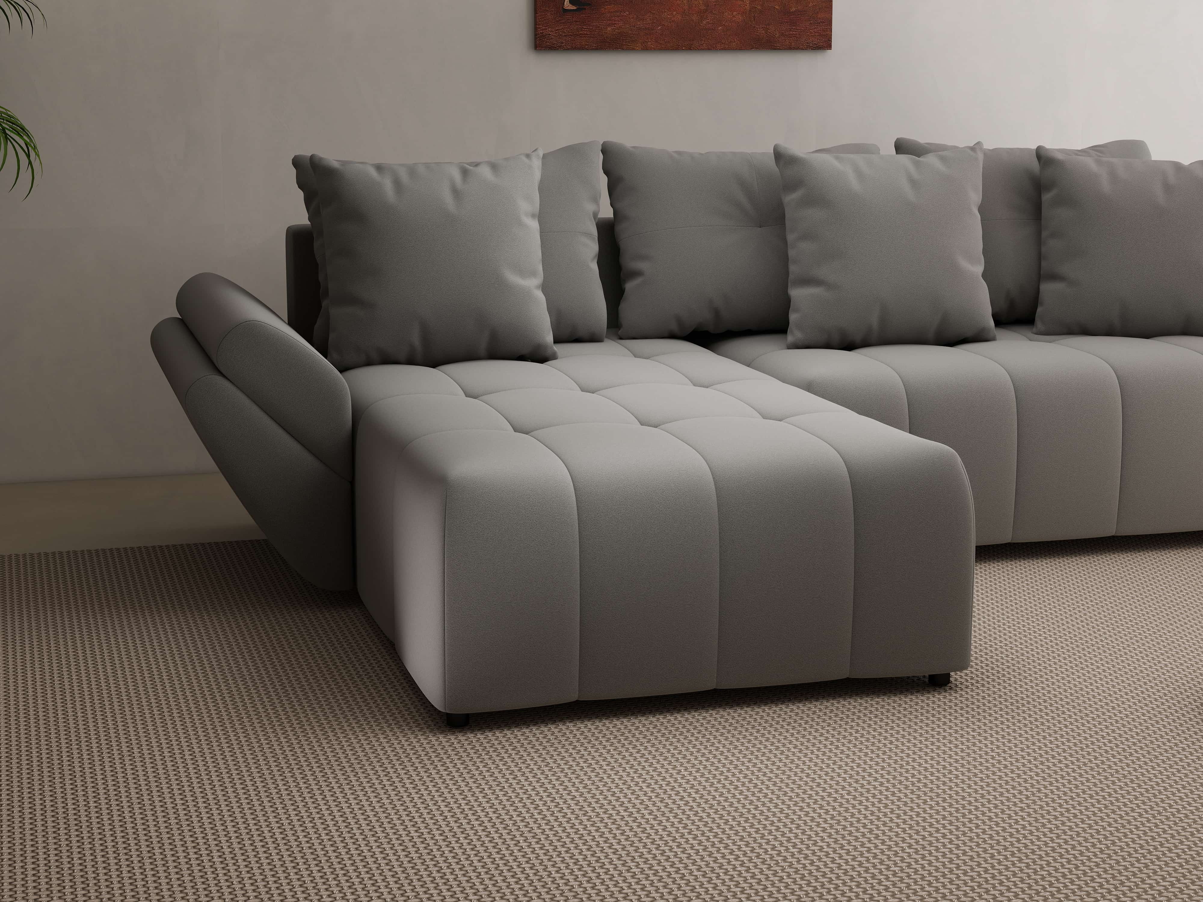 Colțar extensibil dumonde cu ladă de depozitare si sezut confortabil din spuma HR, Berlin Royal Gri 280x185 cm Fabrica