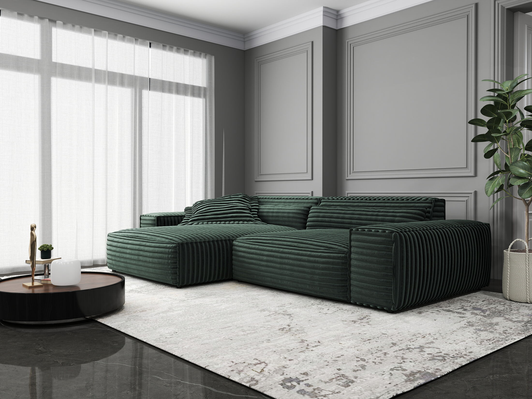 Colțar dumonde cu șezut confortabil din spumă HR, Marvelo Ambience Verde 264x175 cm