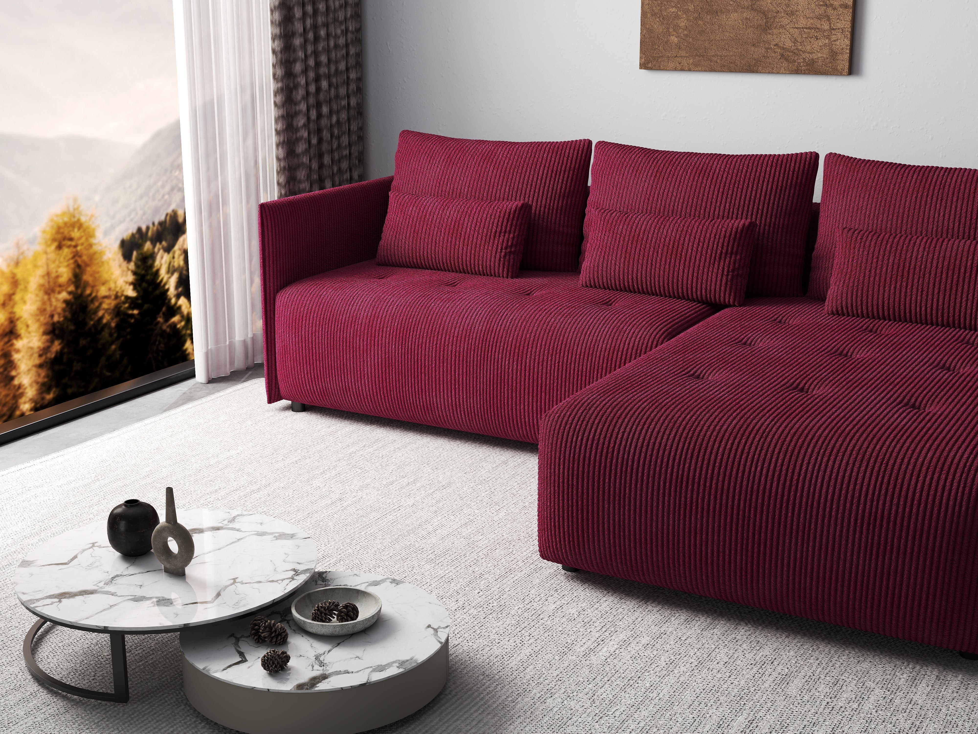 Colțar extensibil dumonde cu ladă de depozitare si sezut confortabil din spuma HR, Malta Zoom Red II 235x185 cm Fabrica