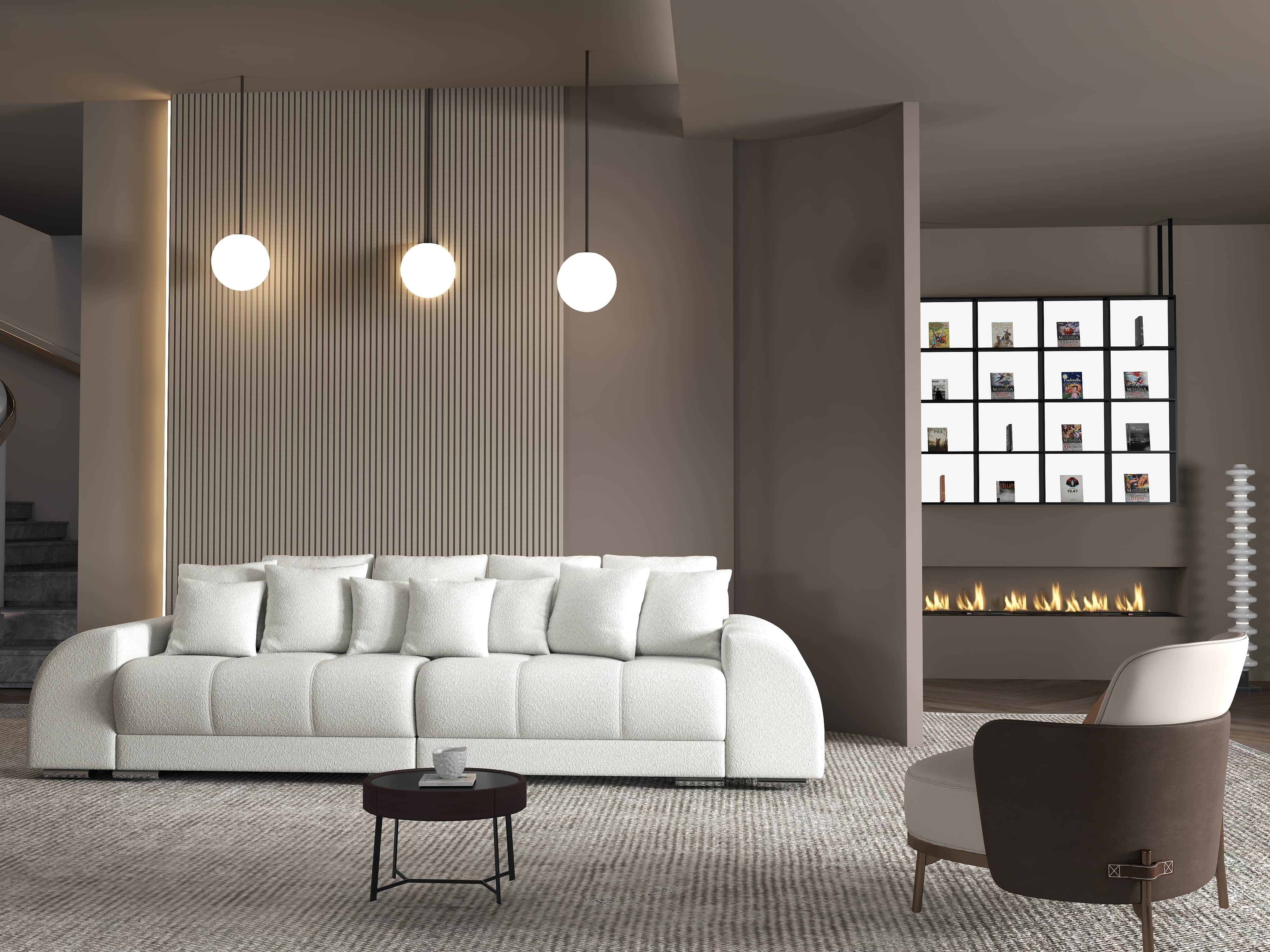 Canapea extensibilă dumonde cu 2 lăzi de depozitare si sezut confortabil din spuma HR, Verona Euphoria Ivory 310x100 cm Fabrica