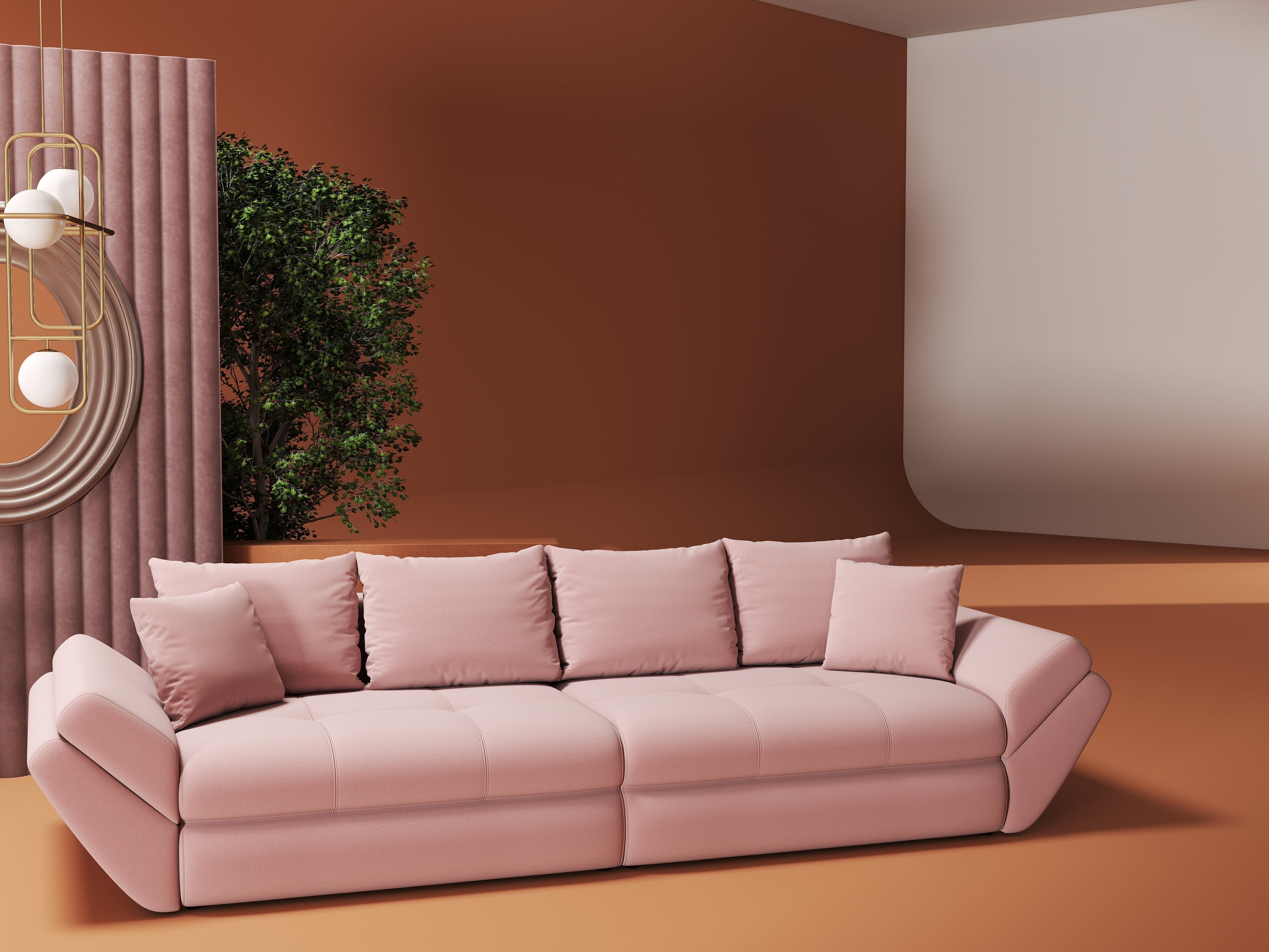 Canapea extensibilă dumonde cu ladă de depozitare si sezut confortabil din spuma HR, Loana Royal Roz 300x100 cm Fabrica