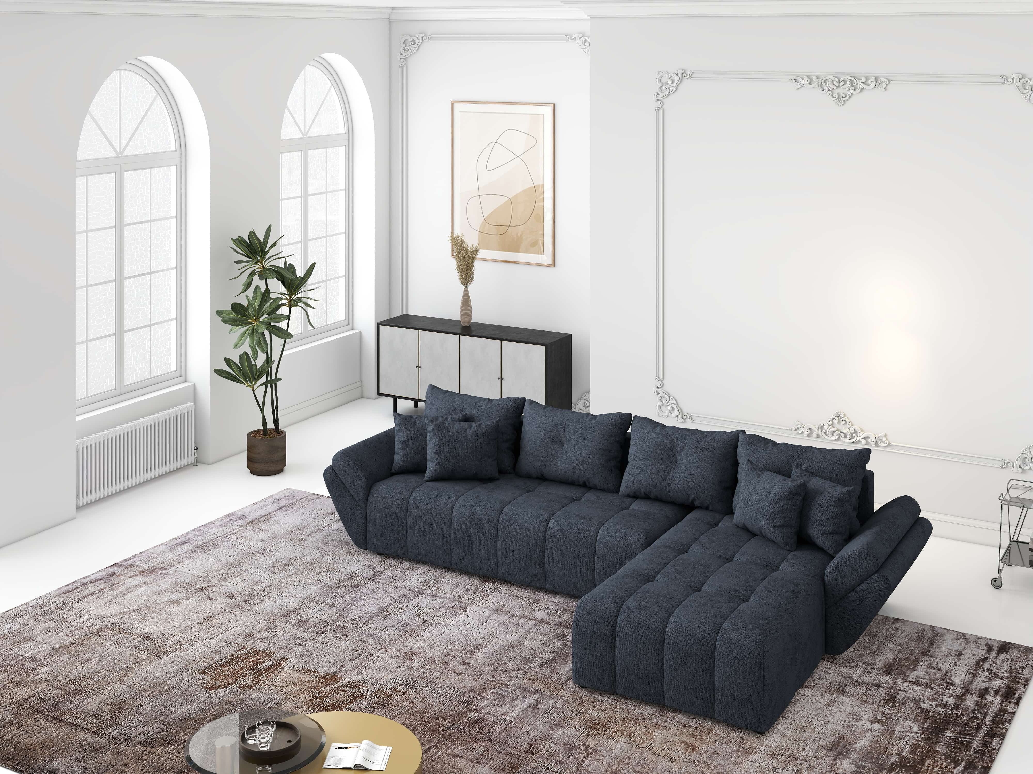 Colțar extensibil dumonde cu ladă de depozitare si sezut confortabil din spuma HR,Berlin XL Enjoy Antracit 350x185 cm II Fabrica