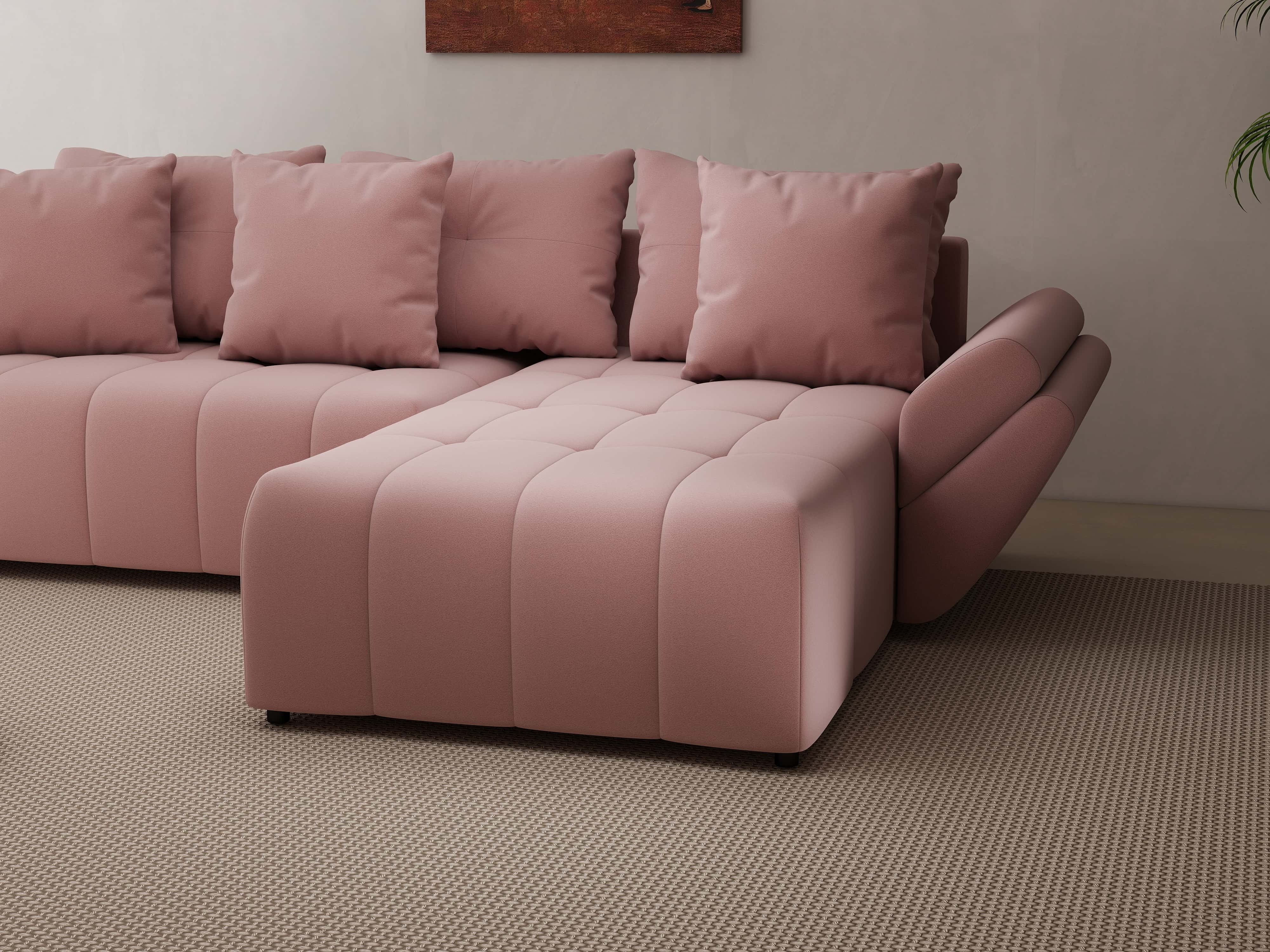 Colțar extensibil dumonde cu ladă de depozitare si sezut confortabil din spuma HR, Berlin Royal Roz 280x185 cm II Fabrica