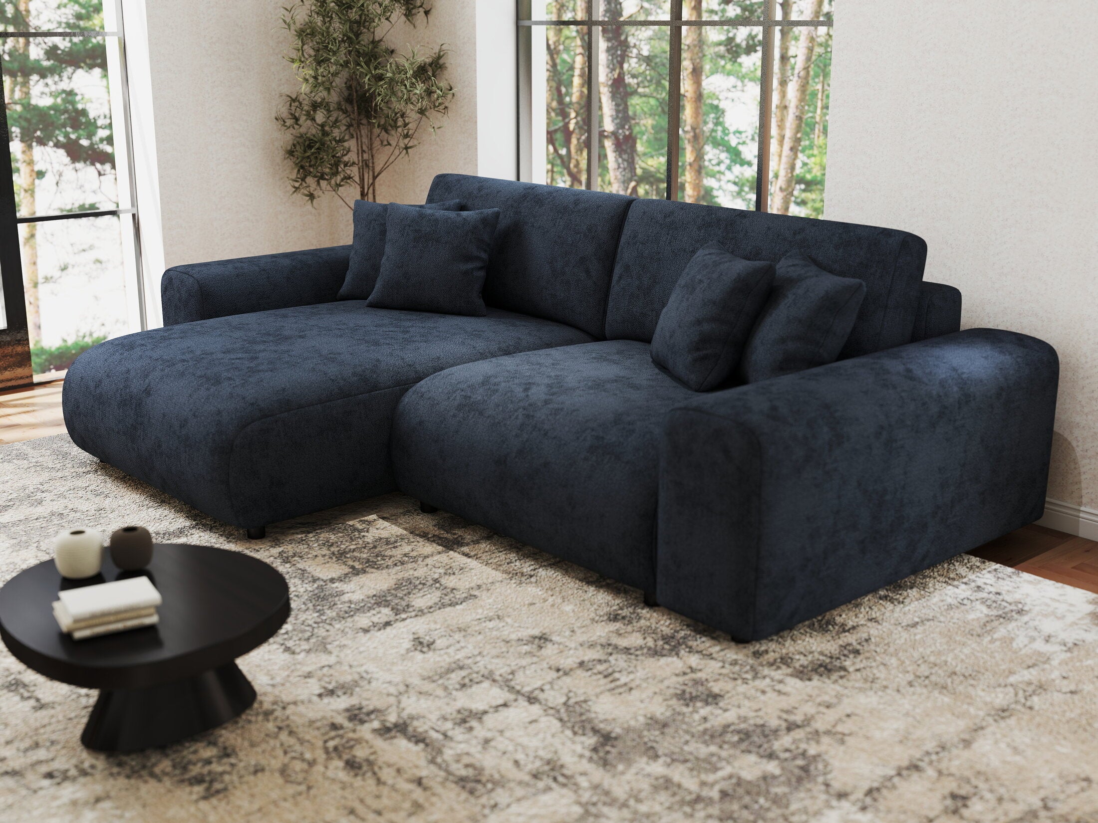 Colțar extensibil dumonde cu ladă de depozitare si sezut confortabil din spuma HR, Sarina Enjoy Antracit 255x168 cm