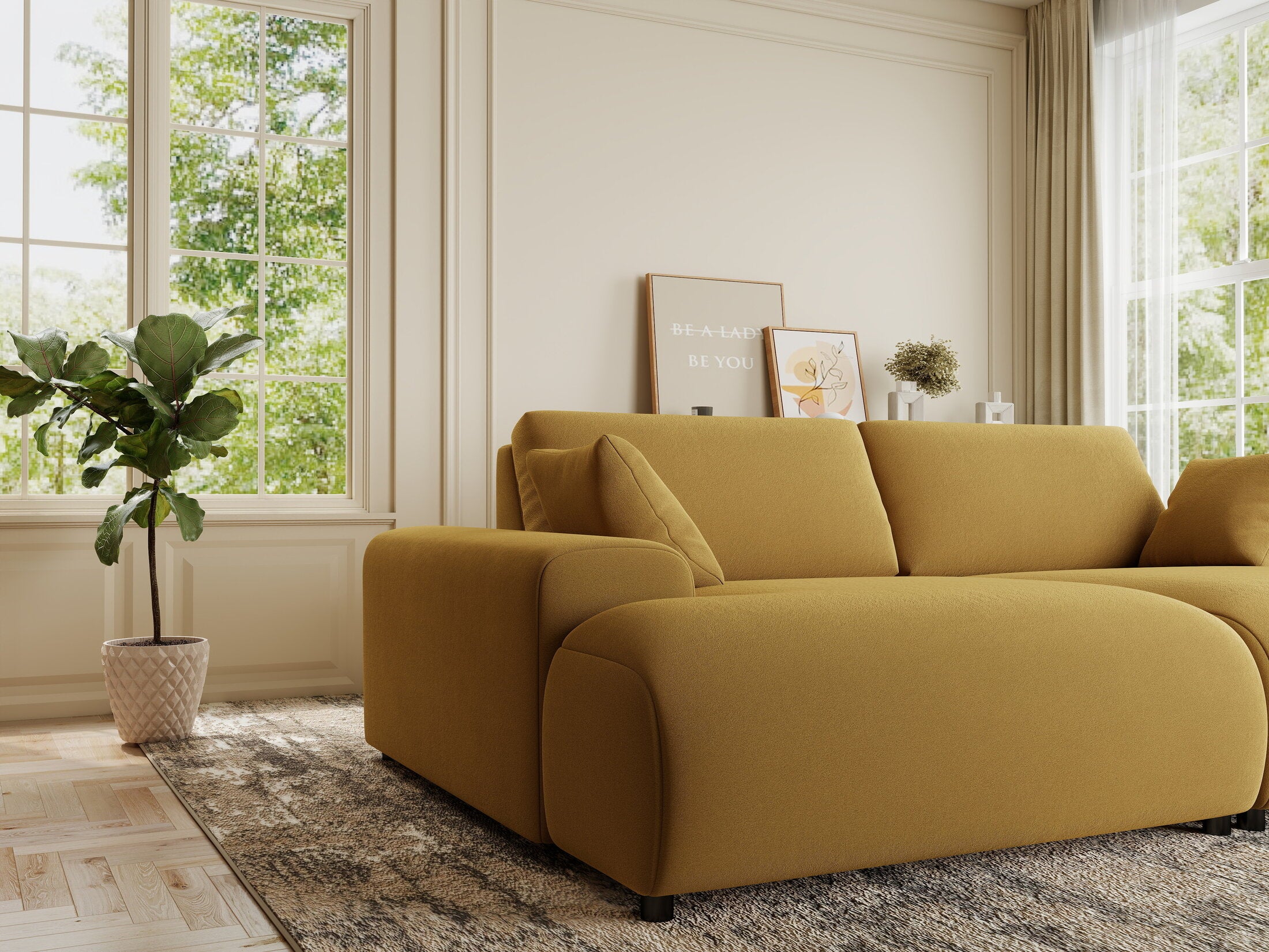 Canapea dumonde cu sezut confortabil din spuma HR, Hudson Royal Mustar 237x144 cm