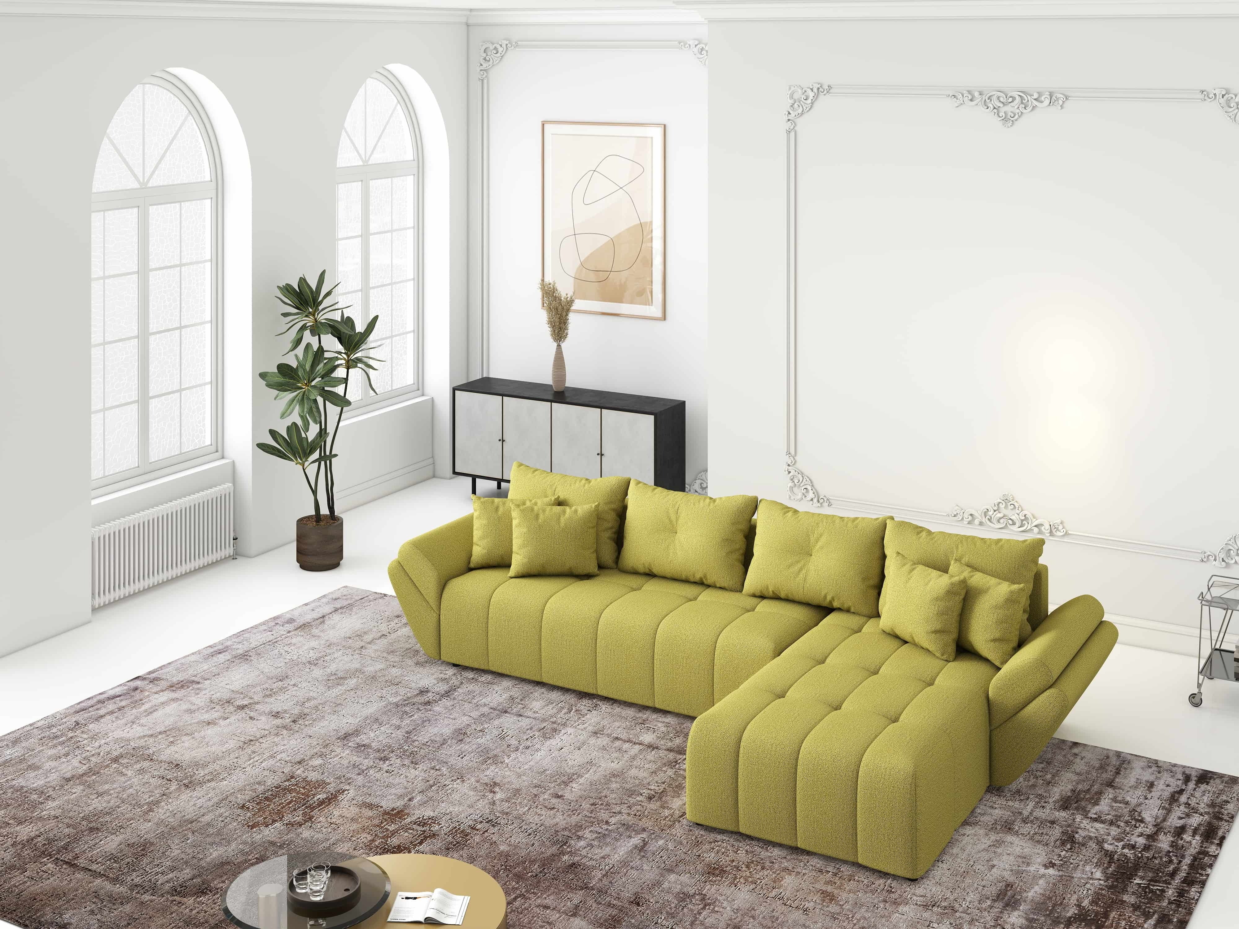 Colțar extensibil dumonde cu ladă de depozitare si sezut confortabil din spuma HR, Berlin XL Enjoy Green 350x185 cm II Fabrica