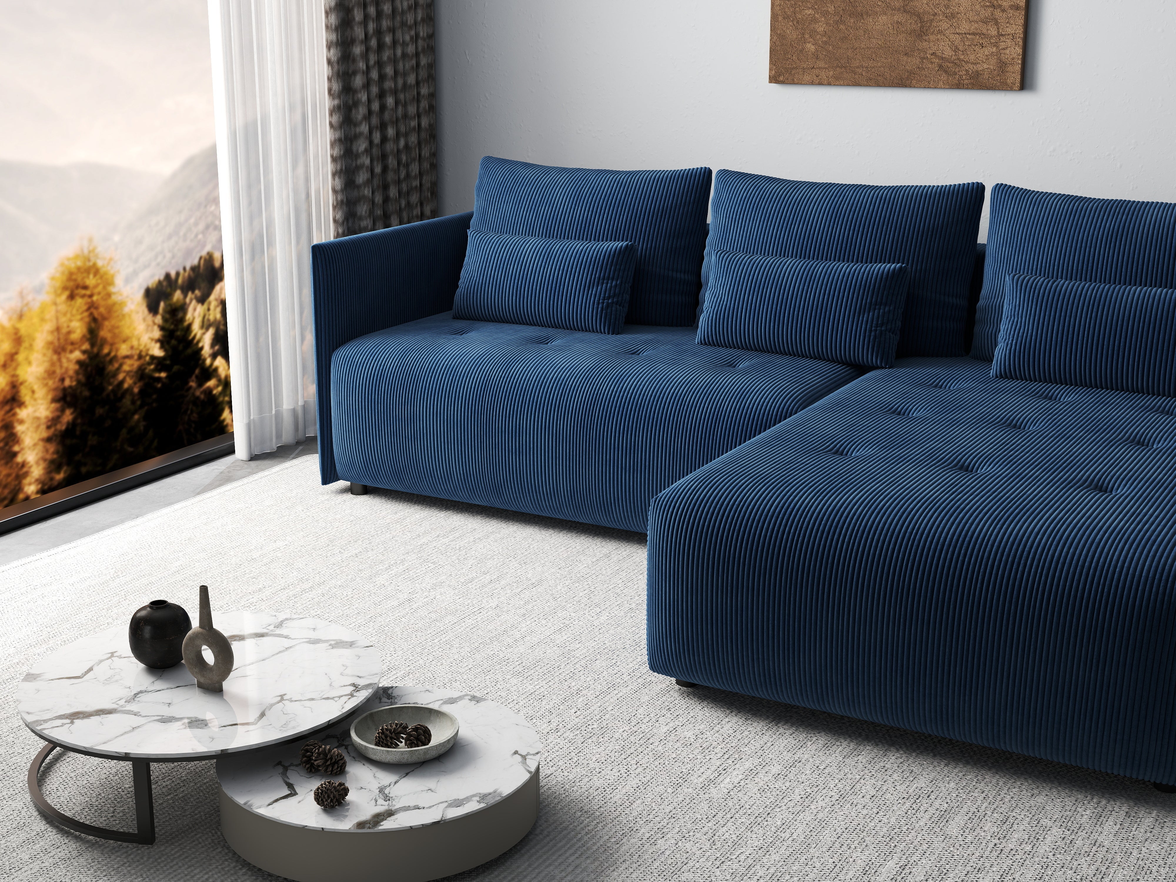 Colțar extensibil dumonde cu ladă de depozitare si sezut confortabil din spuma HR, Malta Zoom Blue 235x185 cm Fabrica