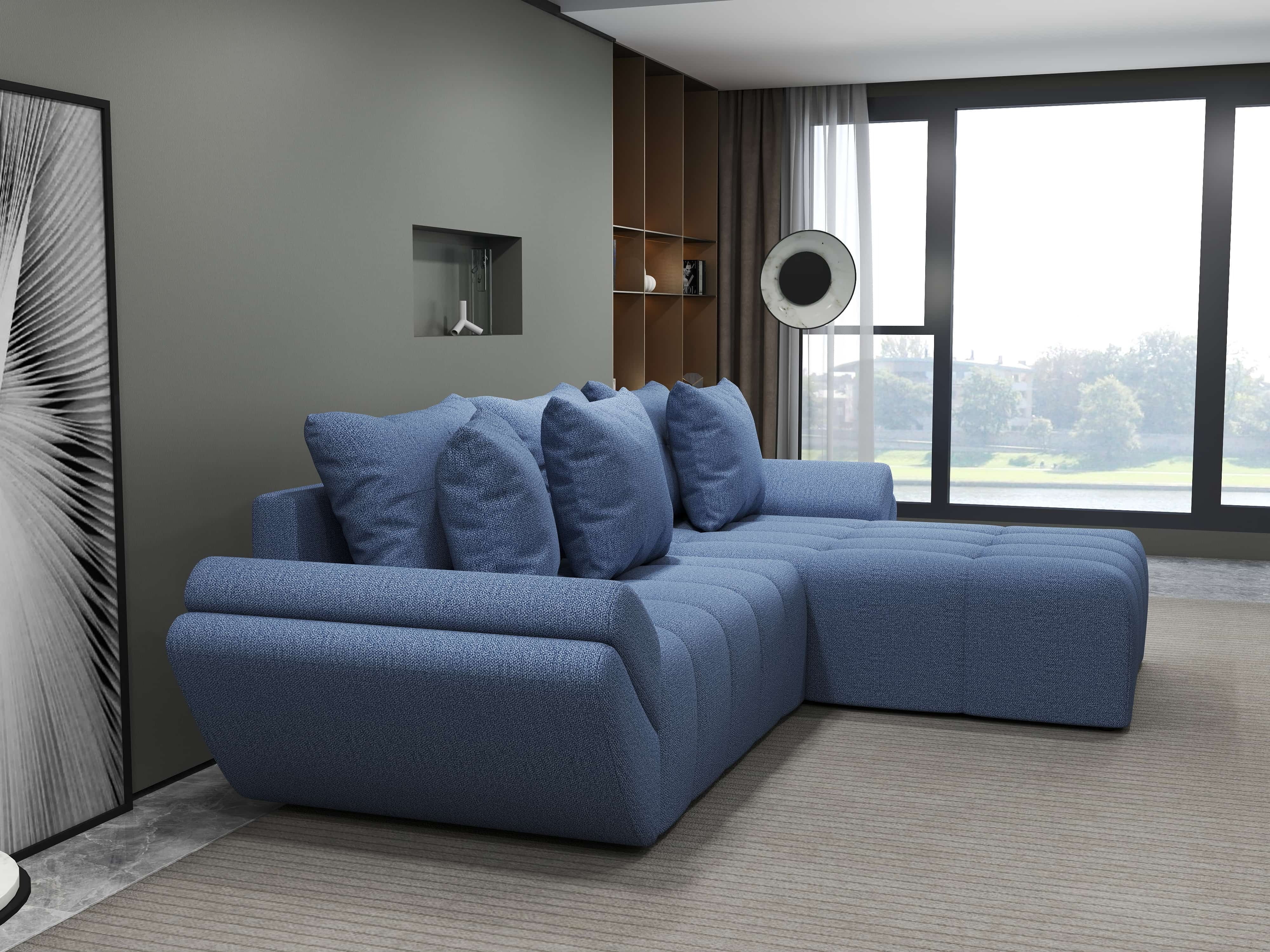 Colțar extensibil dumonde cu ladă de depozitare si sezut confortabil din spuma HR, Berlin Enjoy Albastru 280x185 cm II Fabrica