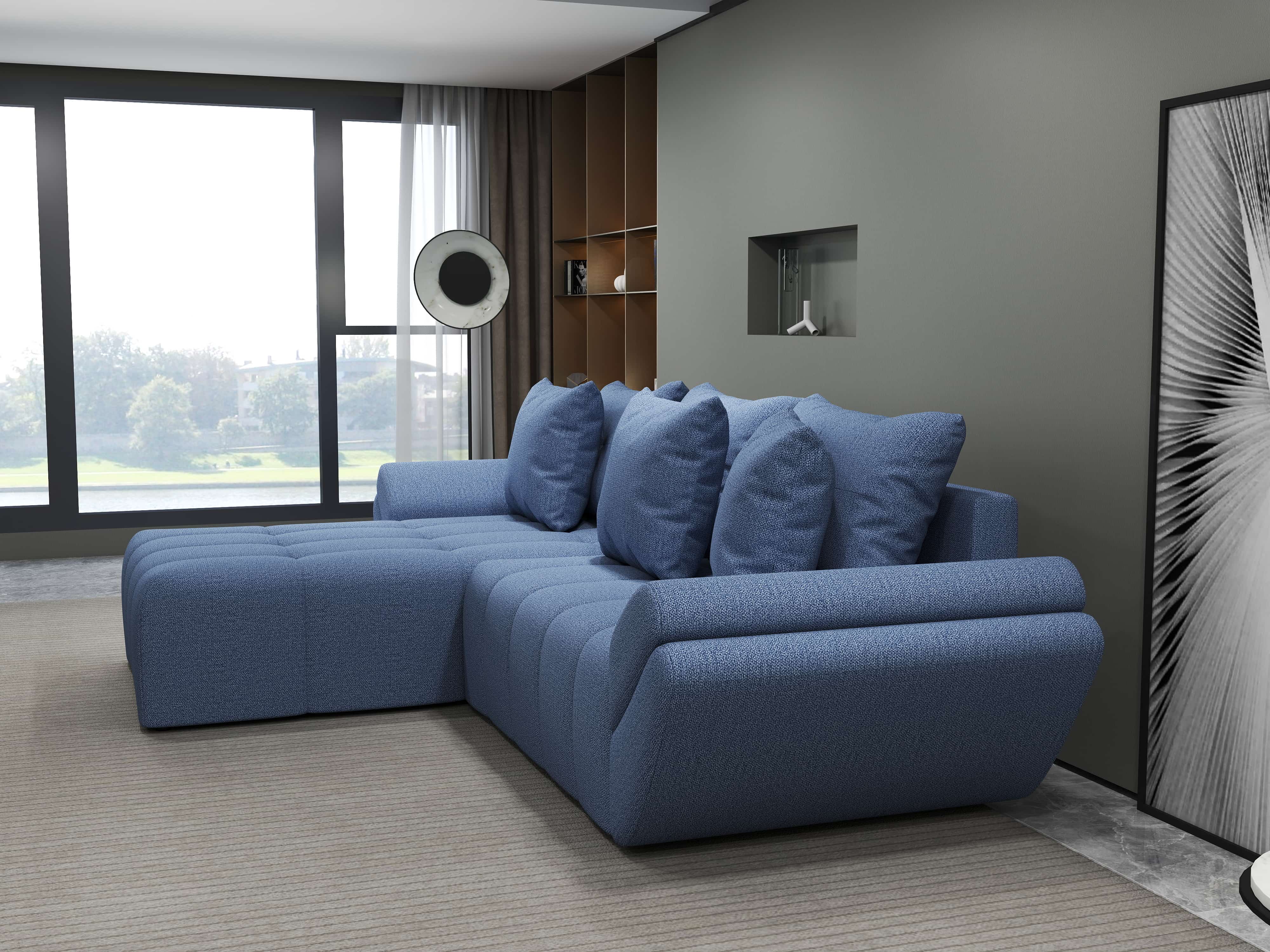 Colțar extensibil dumonde cu ladă de depozitare si sezut confortabil din spuma HR, Berlin Enjoy Albastru 280x185 cm Fabrica