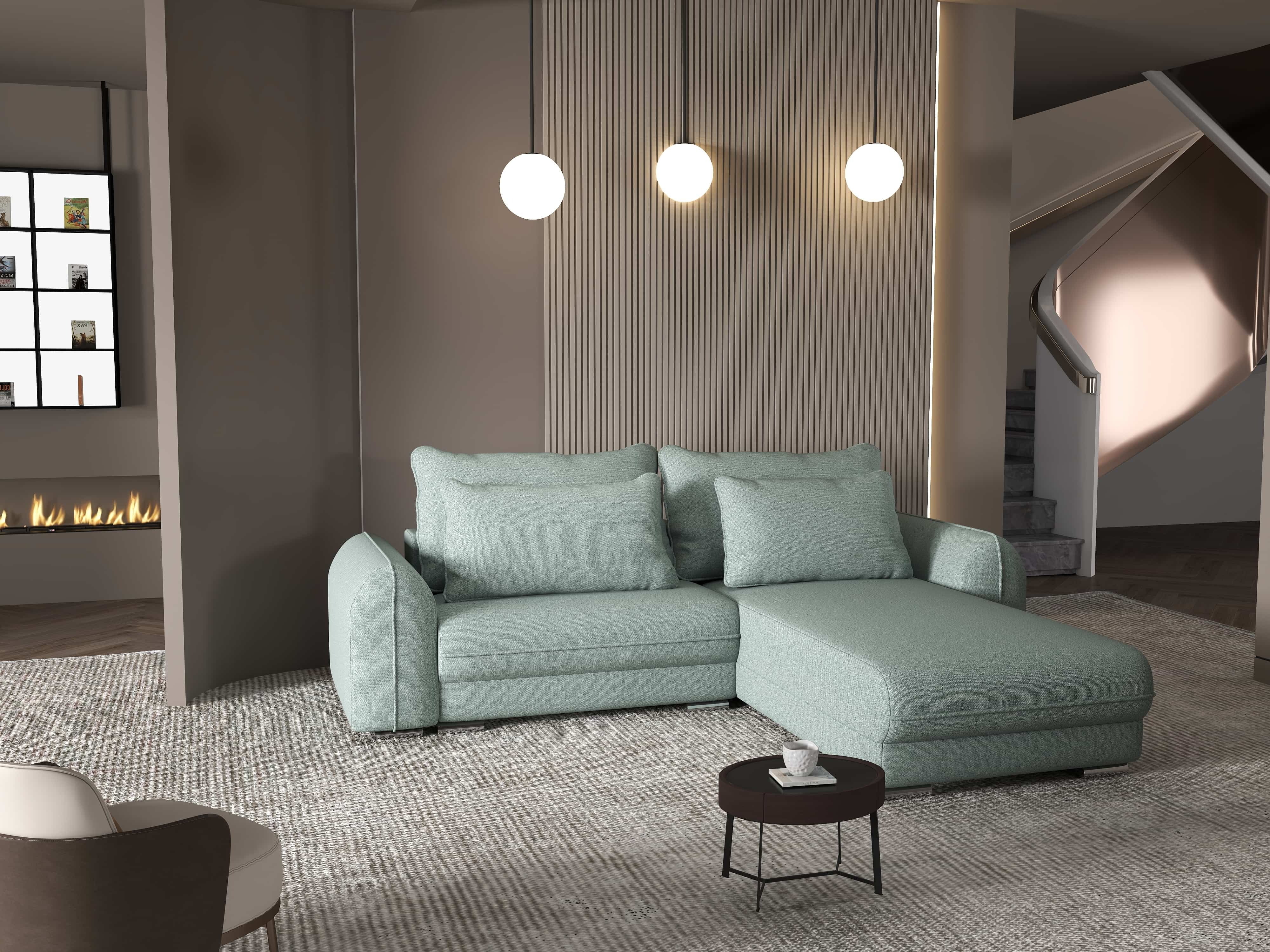 Colțar extensibil dumonde cu ladă de depozitare si sezut confortabil din spuma HR, Denver Enjoy Mint 275x185 cm II Fabrica