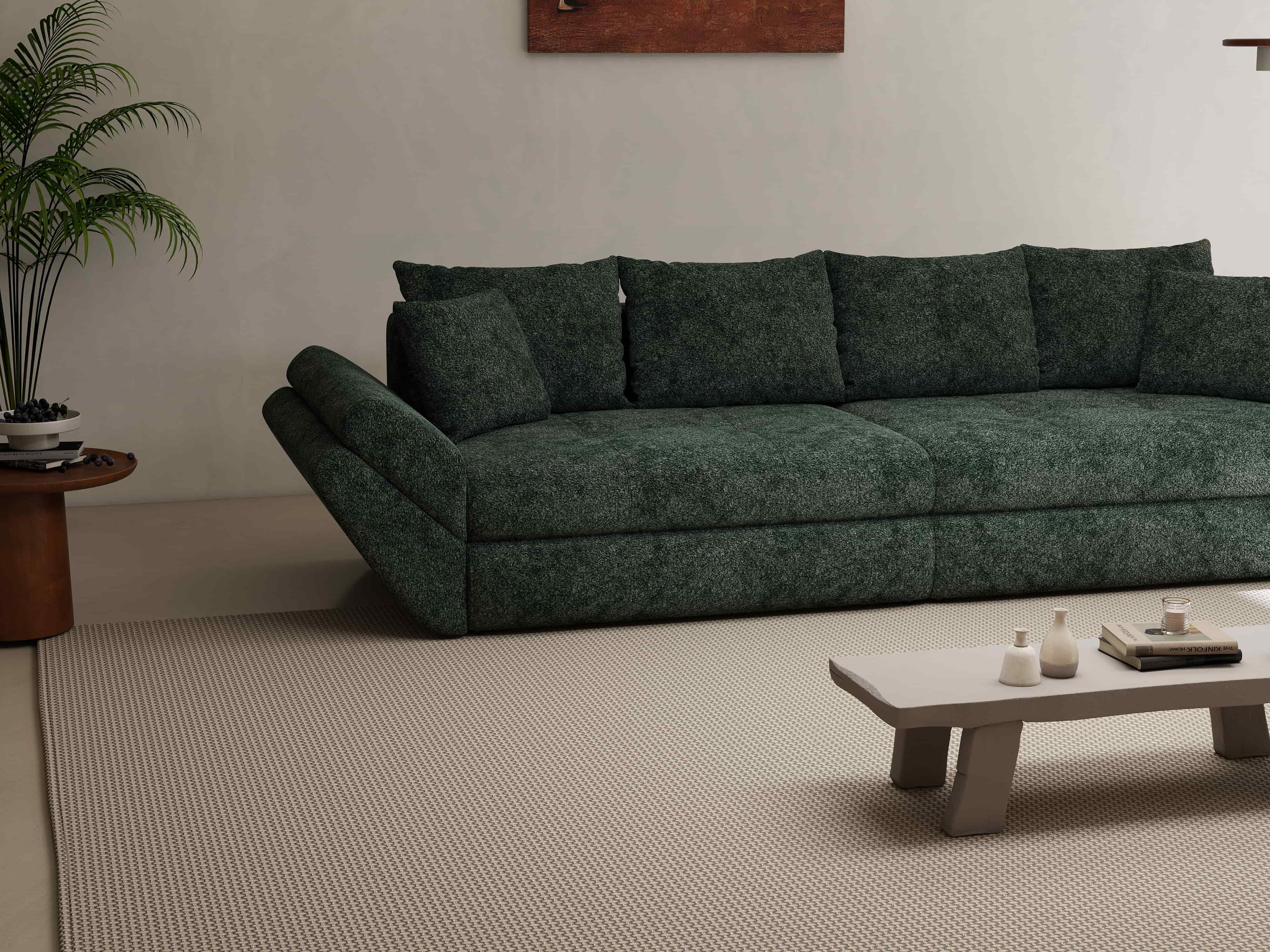 Canapea extensibilă dumonde cu ladă de depozitare si sezut confortabil din spuma HR, Loana Euphoria Verde 300x100 cm Fabrica