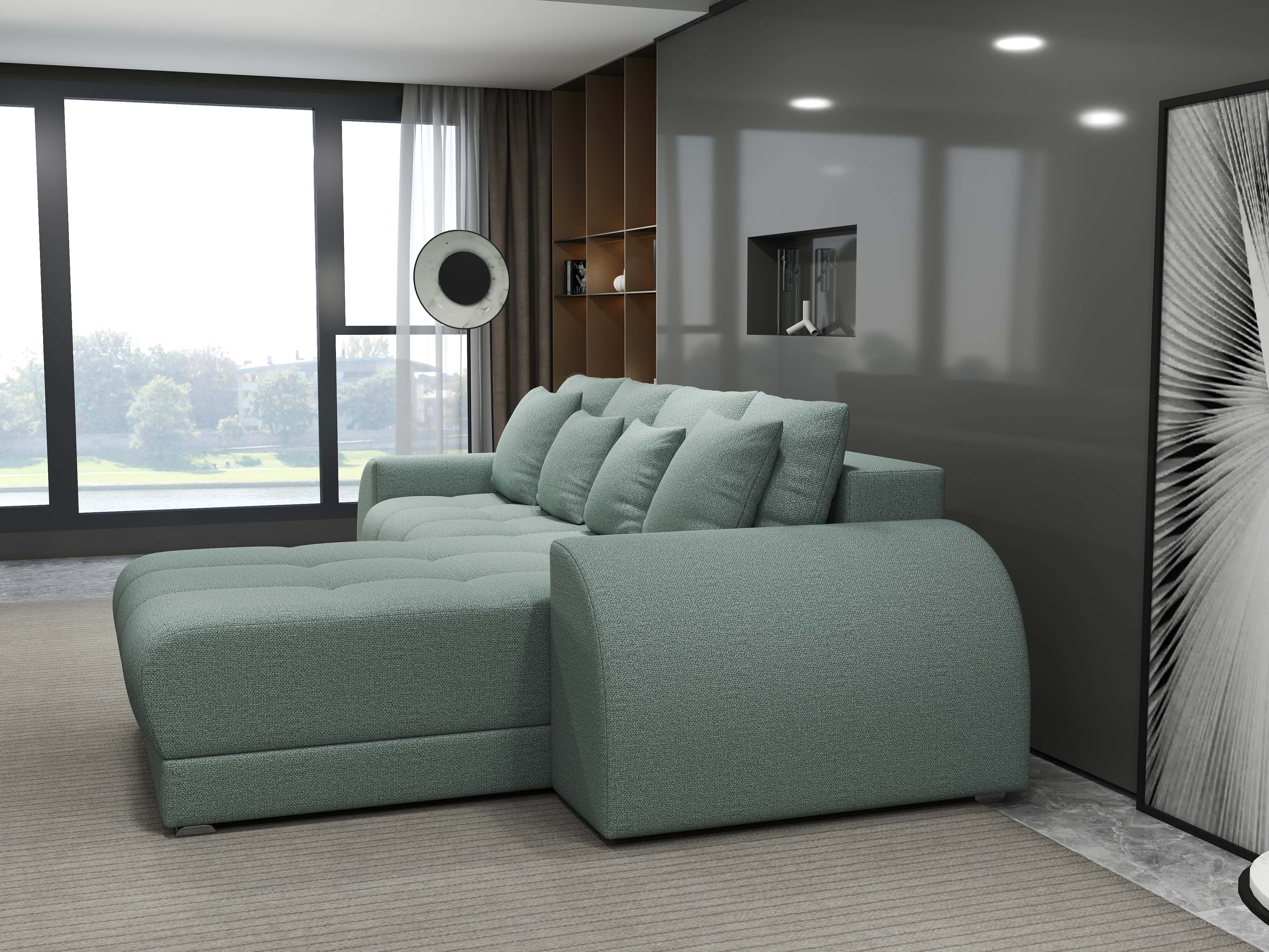 Colțar extensibil dumonde cu ladă de depozitare si sezut confortabil din spuma HR, Verona Enjoy Mint II 290x185 cm Fabrica