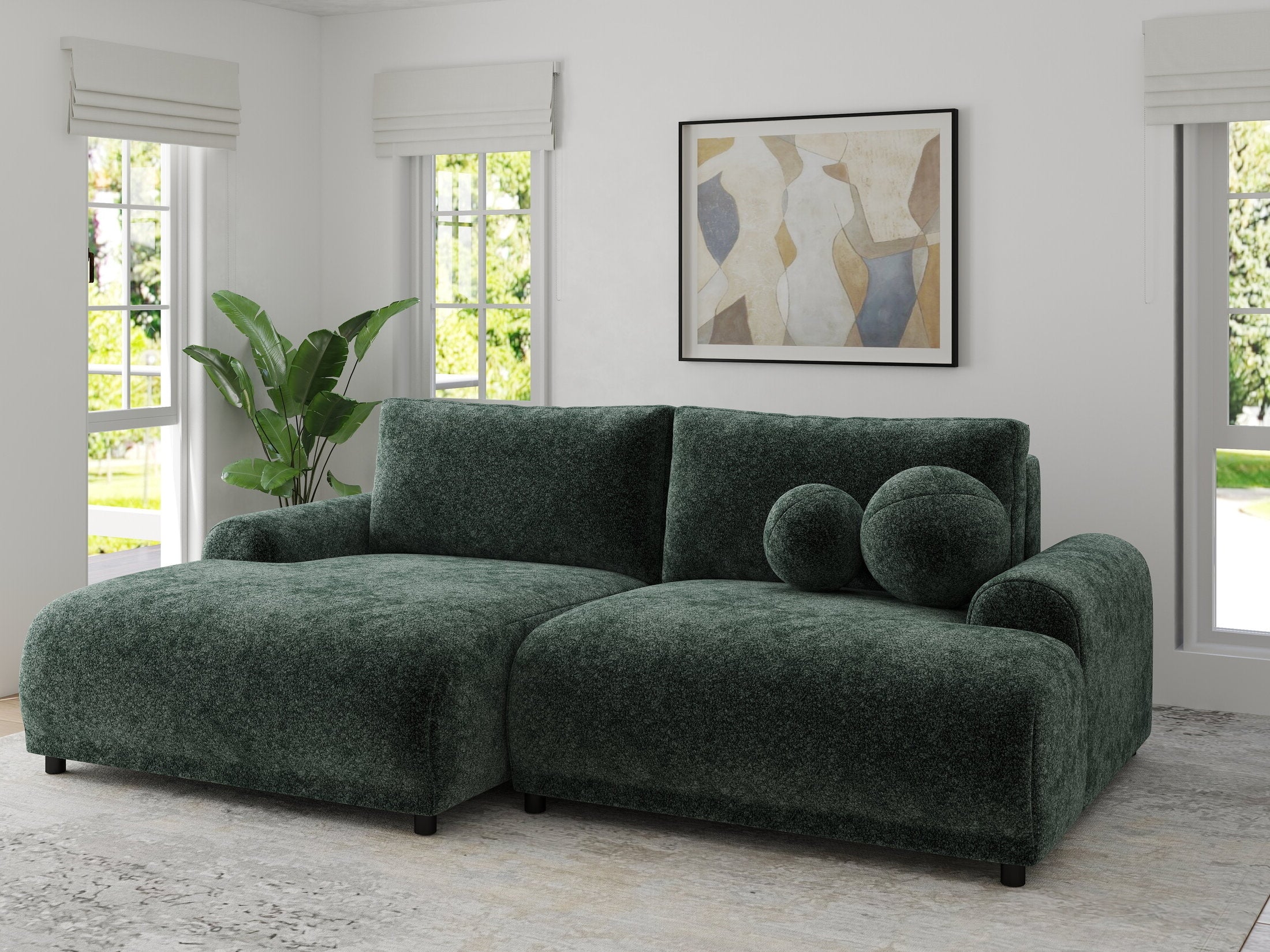 Colțar extensibil dumonde cu ladă de depozitare și șezut confortabil din spumă HR, Carlo Euphoria Verde 240x145 cm
