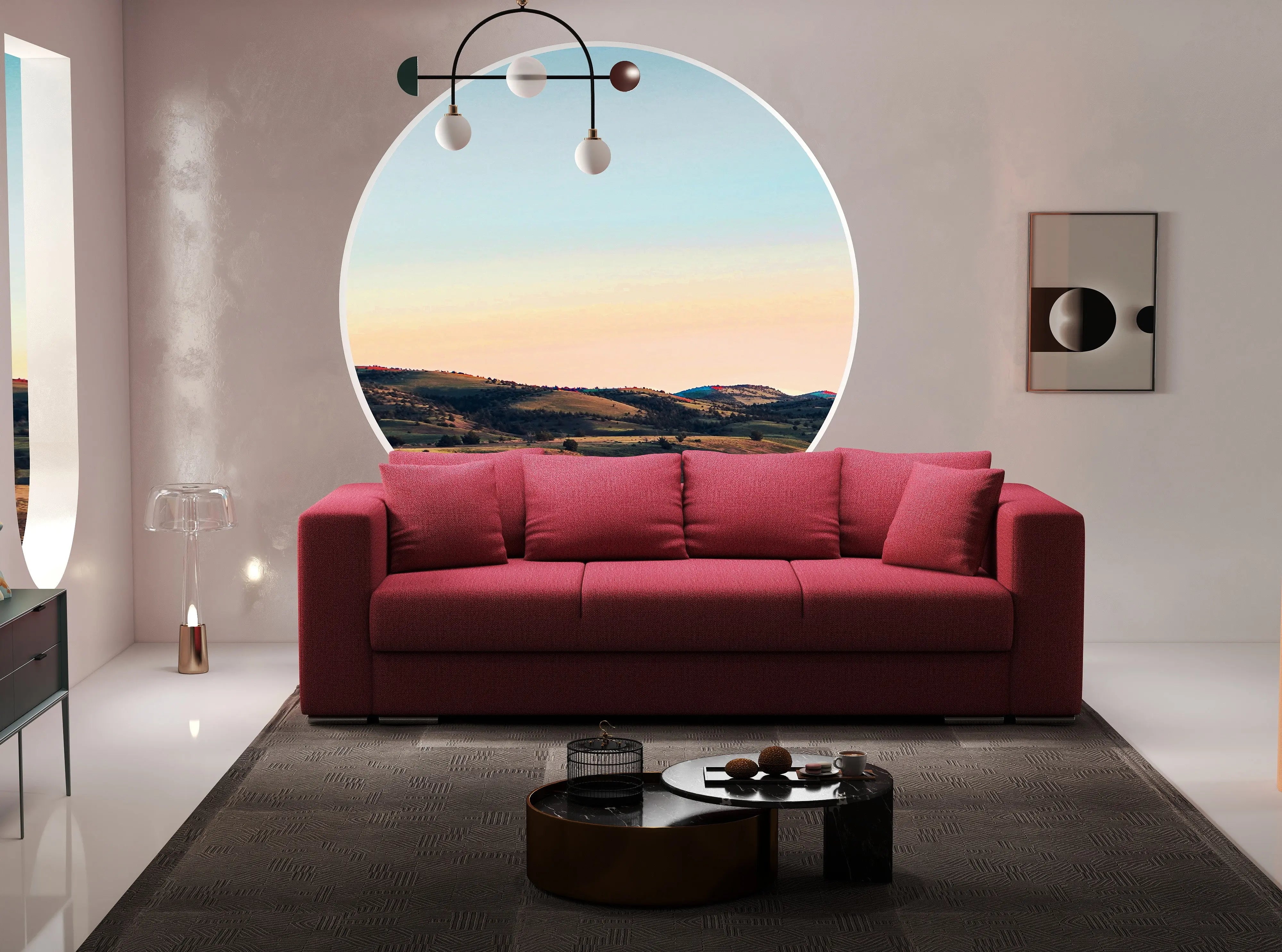 Canapea extensibilă dumonde cu ladă de depozitare si sezut confortabil din spuma HR, Gloria Bordoux 240x100 cm Fabrica