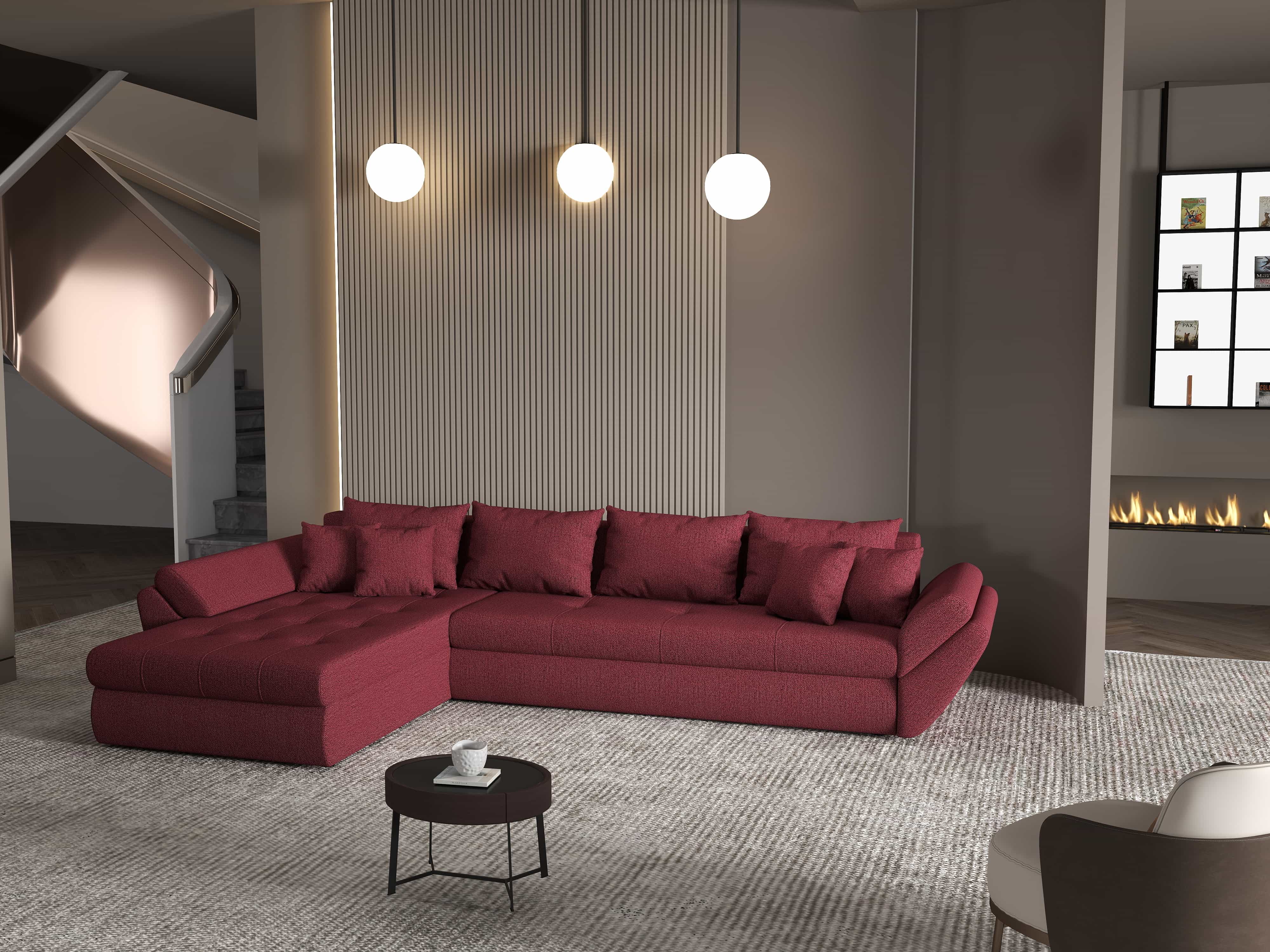 Colțar extensibil dumonde cu ladă de depozitare si sezut confortabil din spuma HR, Loana XL Enjoy Winery 335x185 cm Fabrica