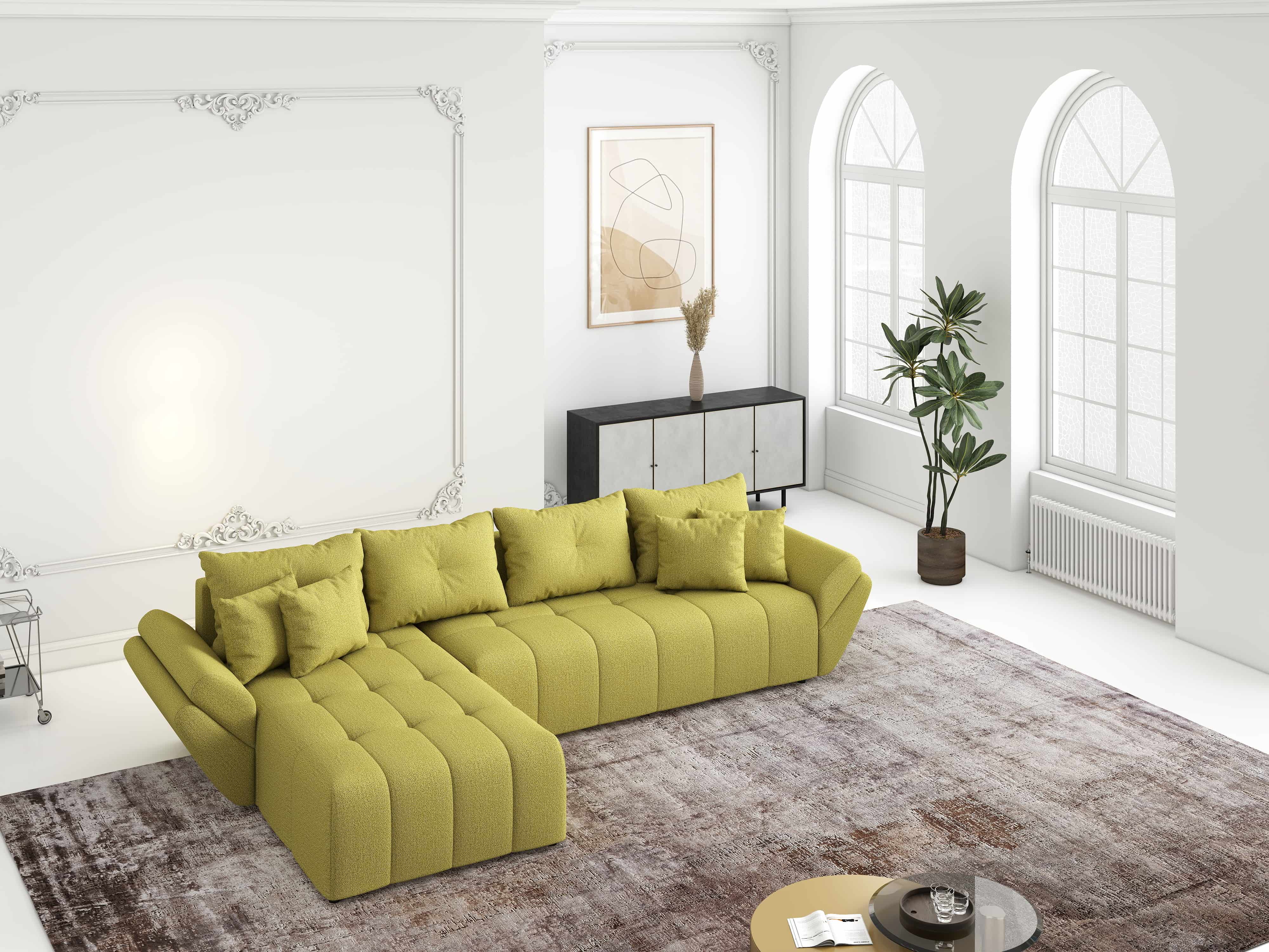Colțar extensibil dumonde cu ladă de depozitare si sezut confortabil din spuma HR, Berlin XL Enjoy Green 350x185 cm Fabrica