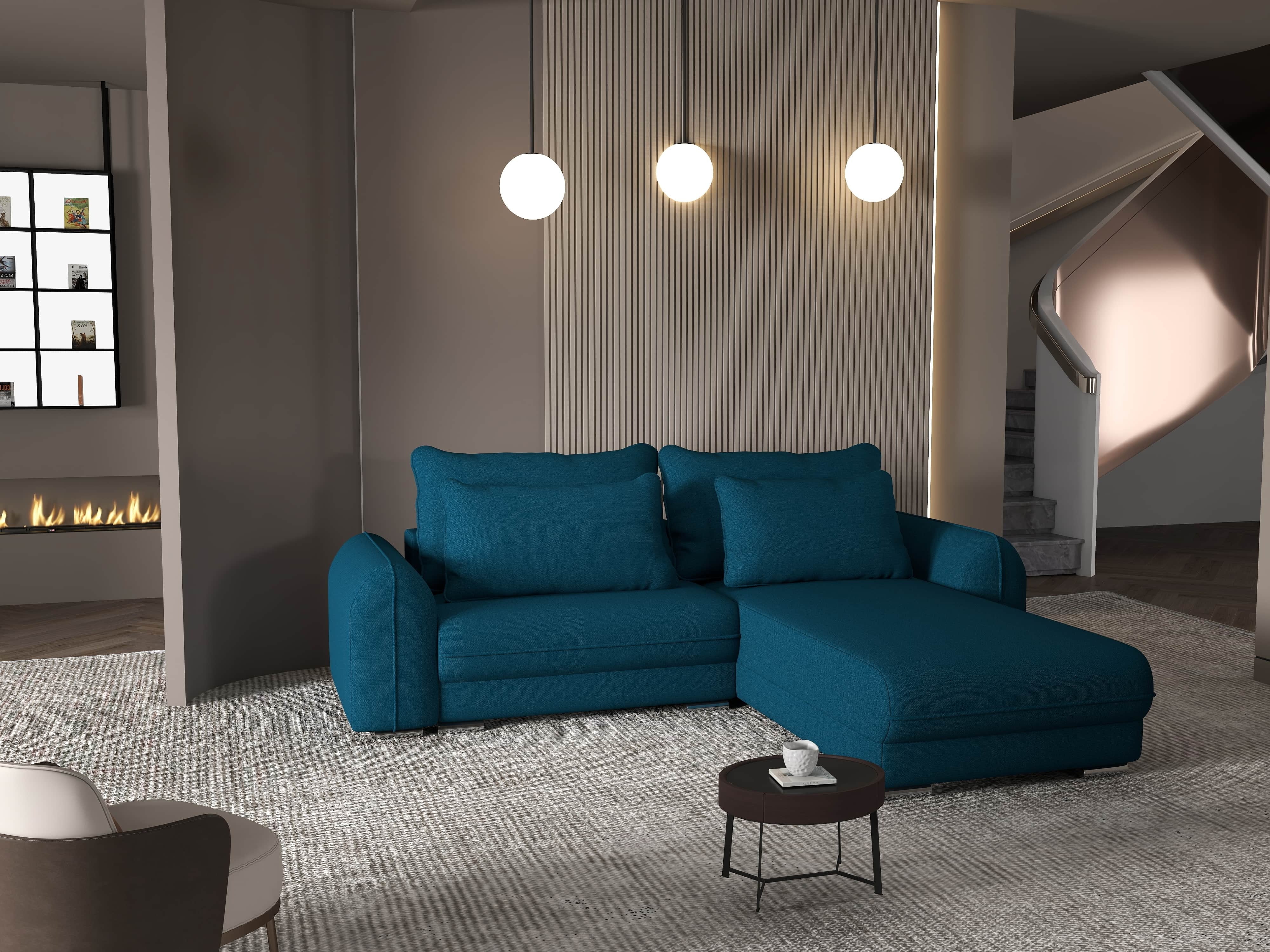 Colțar extensibil dumonde cu ladă de depozitare si sezut confortabil din spuma HR, Denver Enjoy Petrol 275x185 cm II Fabrica