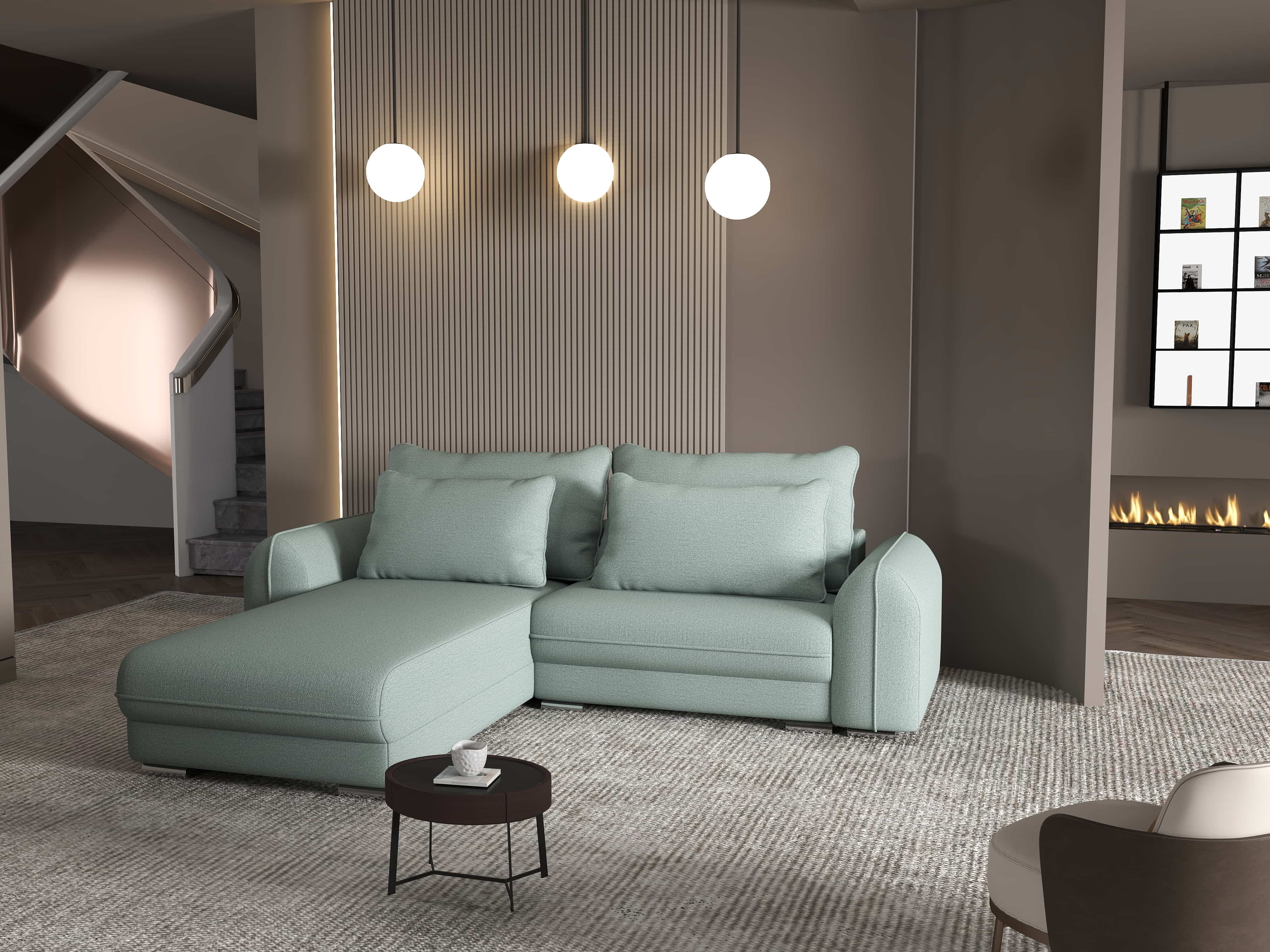 Colțar extensibil dumonde cu ladă de depozitare si sezut confortabil din spuma HR, Denver Enjoy Mint 275x185 cm Fabrica