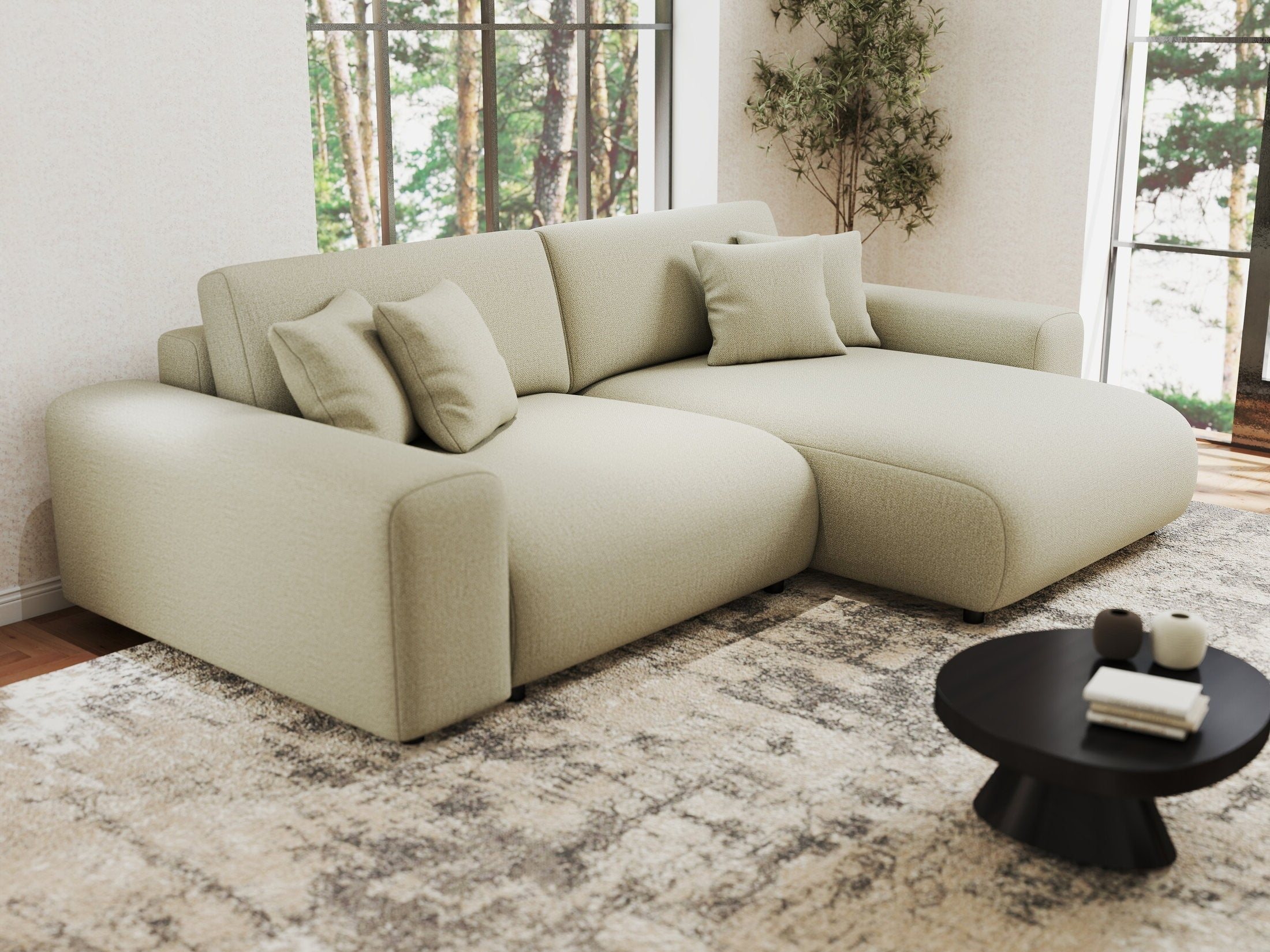 Colțar extensibil dumonde cu ladă de depozitare si sezut confortabil din spuma HR, Sarina Enjoy Bej 255x168 cm II