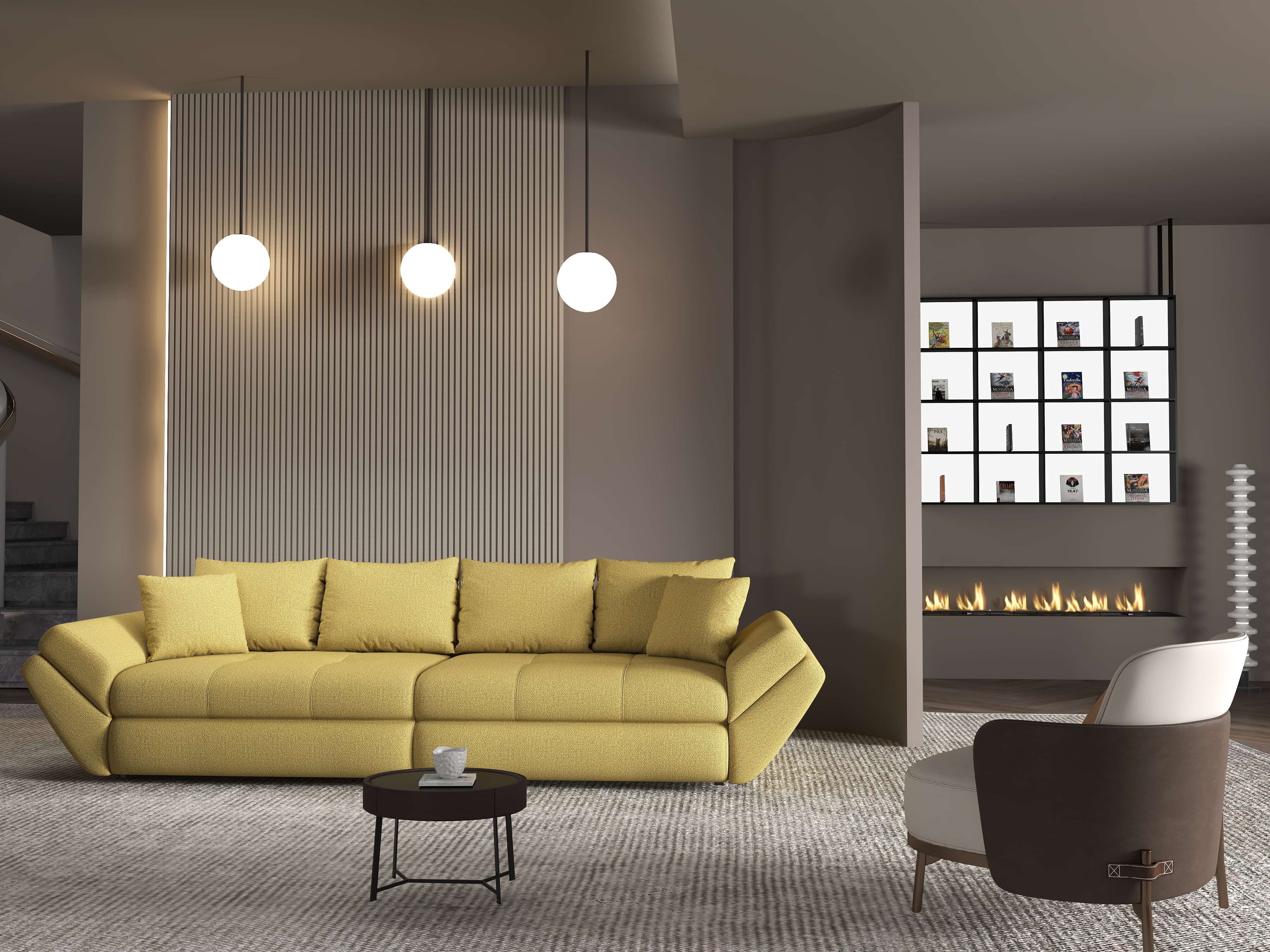 Canapea extensibilă dumonde cu ladă de depozitare si sezut confortabil din spuma HR, Loana Enjoy Melon 300x100 cm Fabrica