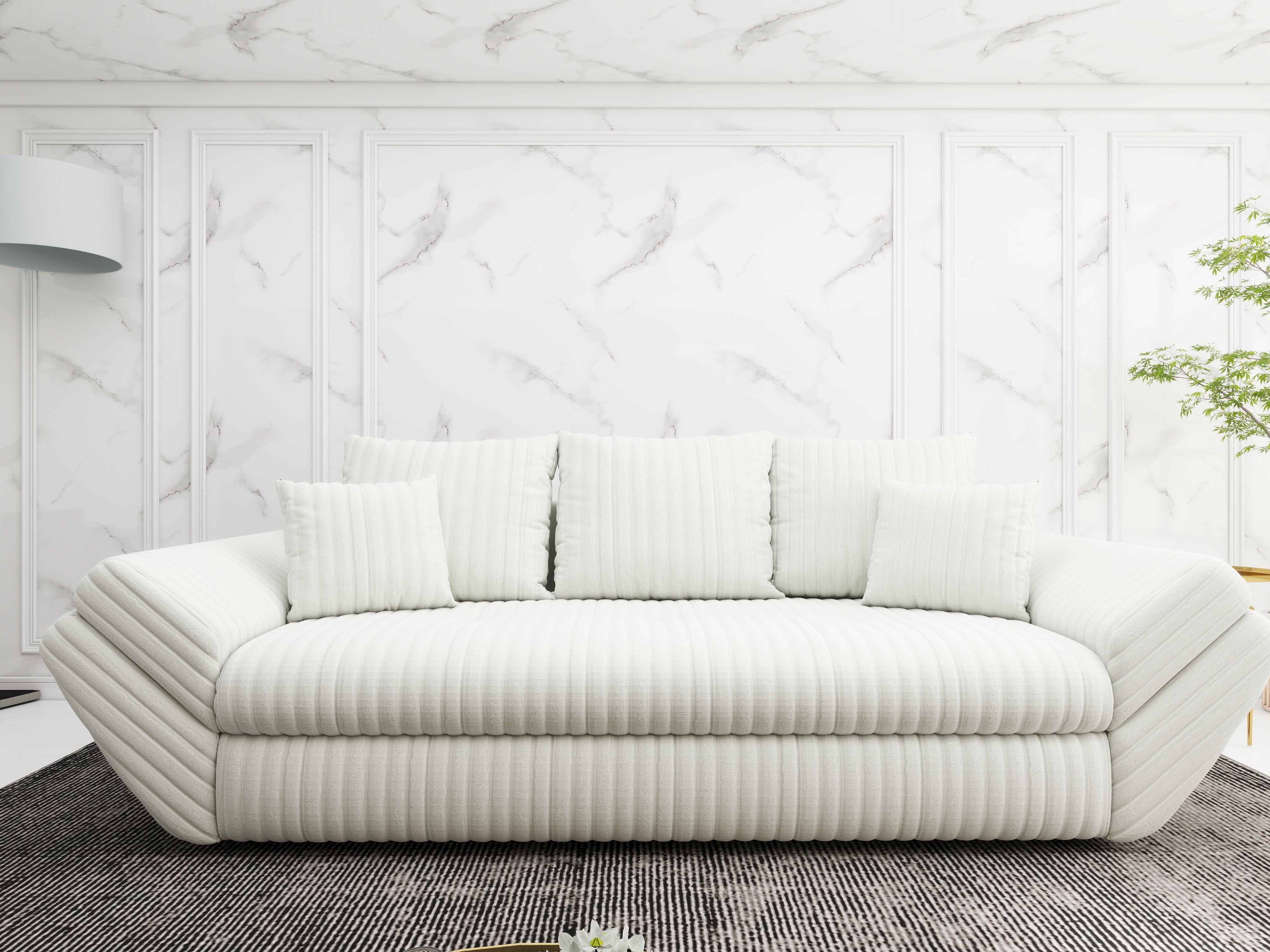 Canapea extensibilă dumonde cu ladă de depozitare si sezut confortabil din spuma HR, Loana Ambience Ivory 250x100 cm Fabrica