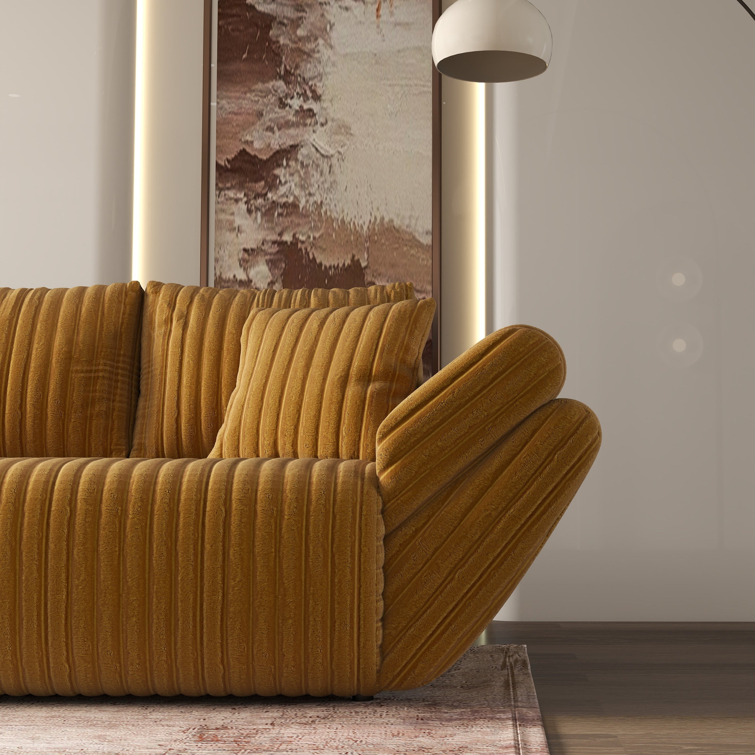 Canapea extensibilă dumonde cu ladă de depozitare si sezut confortabil din spuma HR, Berlin Ambience Mustar 300x100 cm Fabrica