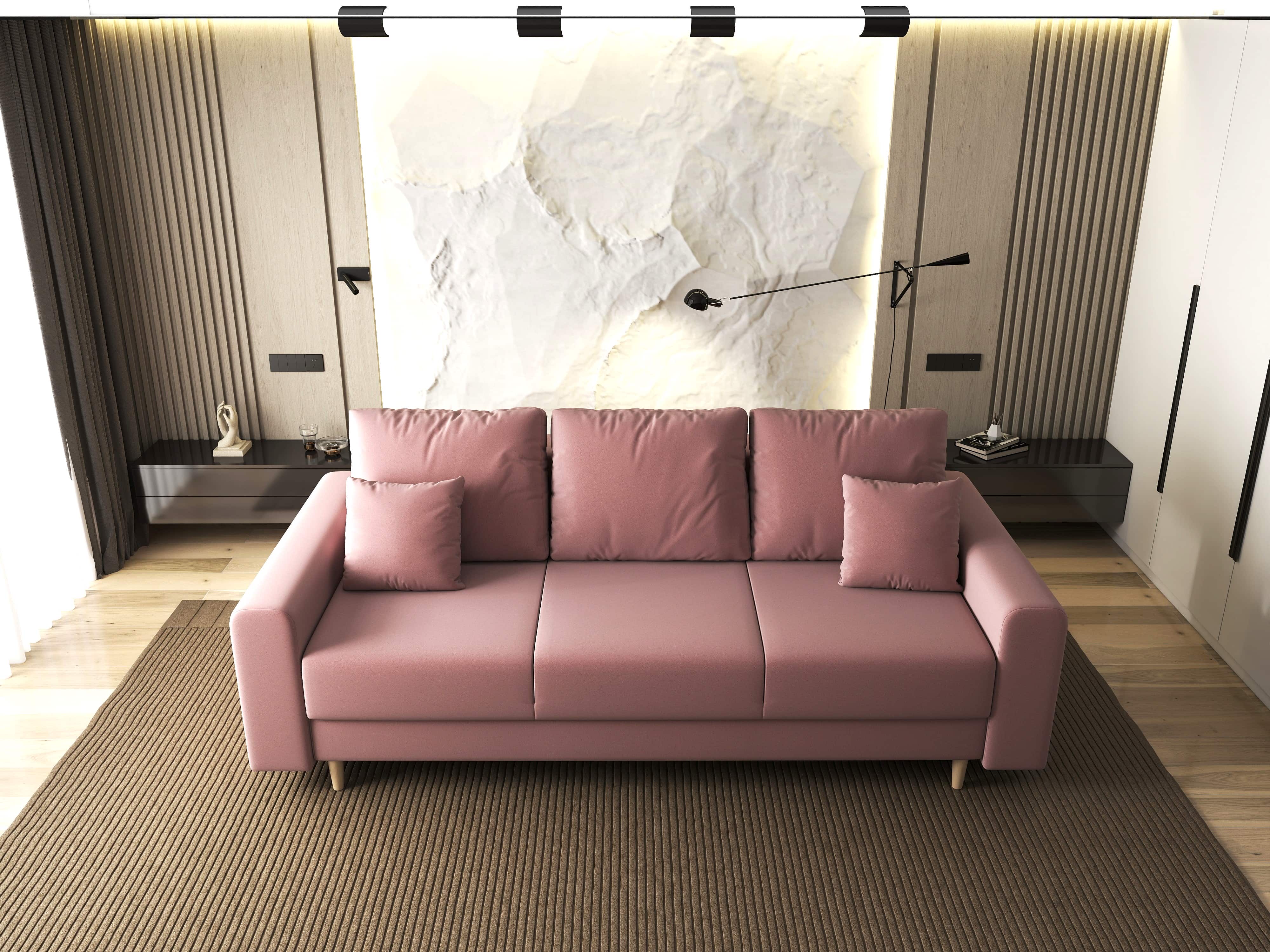 Canapea extensibilă dumonde cu ladă de depozitare si sezut confortabil din spuma HR, Kronos Royal Roz 210x100 cm fabrica