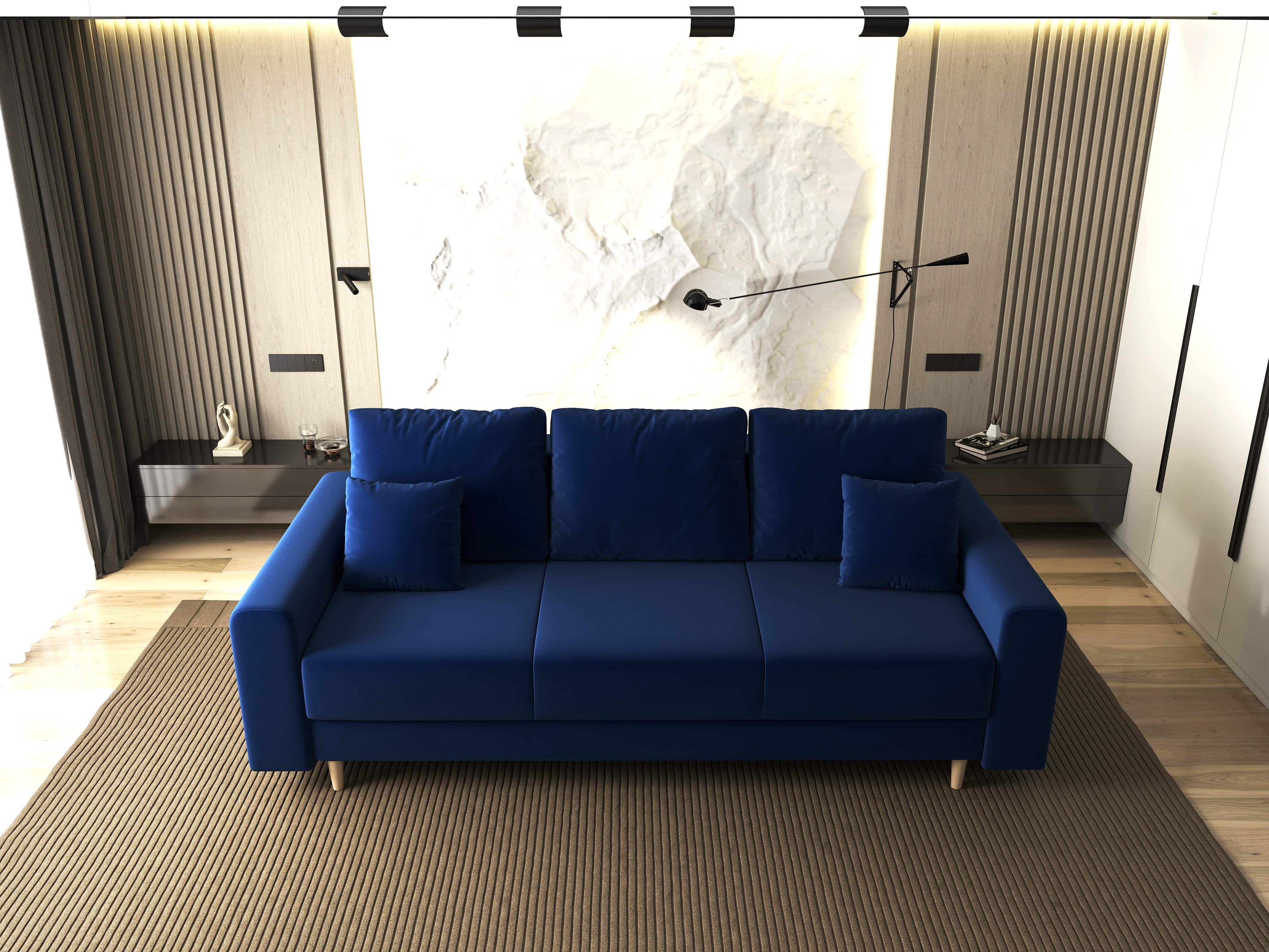 Canapea extensibilă dumonde cu ladă de depozitare si sezut confortabil din spuma HR, Kronos Royal Albastru 210x100 cm fabrica