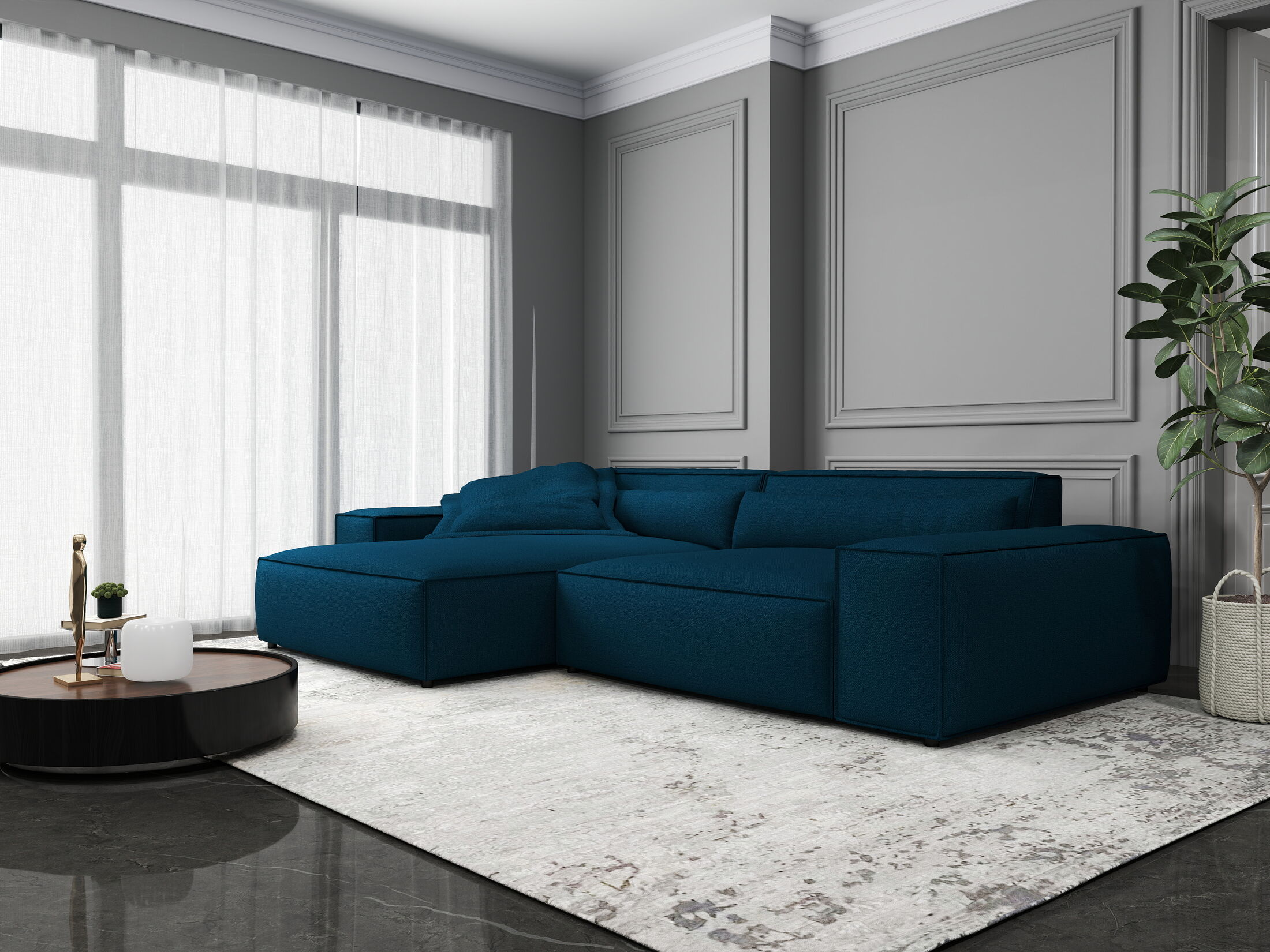 Colțar dumonde cu șezut confortabil din spumă HR, Marvelo Enjoy Verde Petrol 264x175 cm